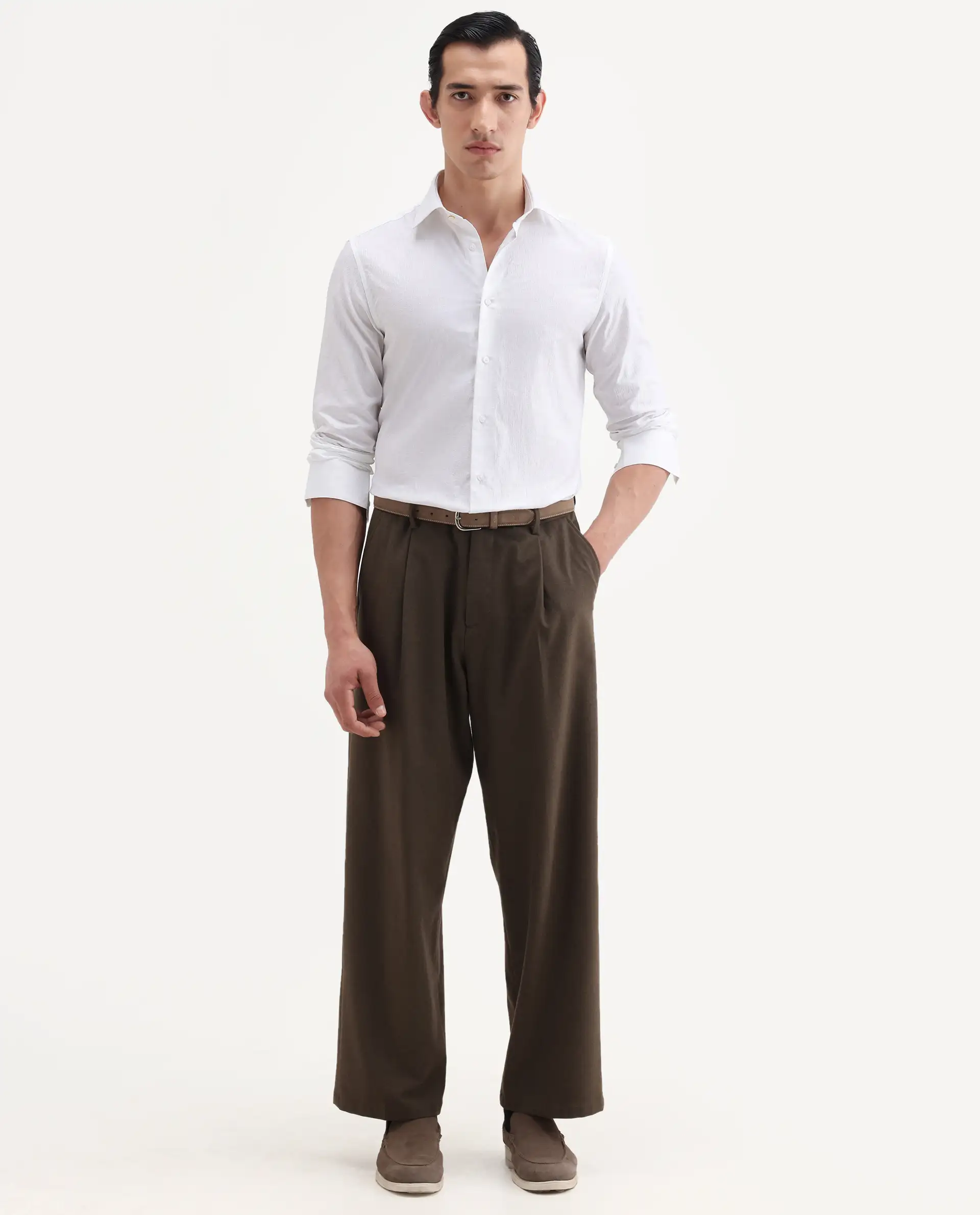 Rare Rabbit Men's Jige White Cotton Fabric Full Sleeve Spread Collar Button Regular Plain Shirt - Image 2