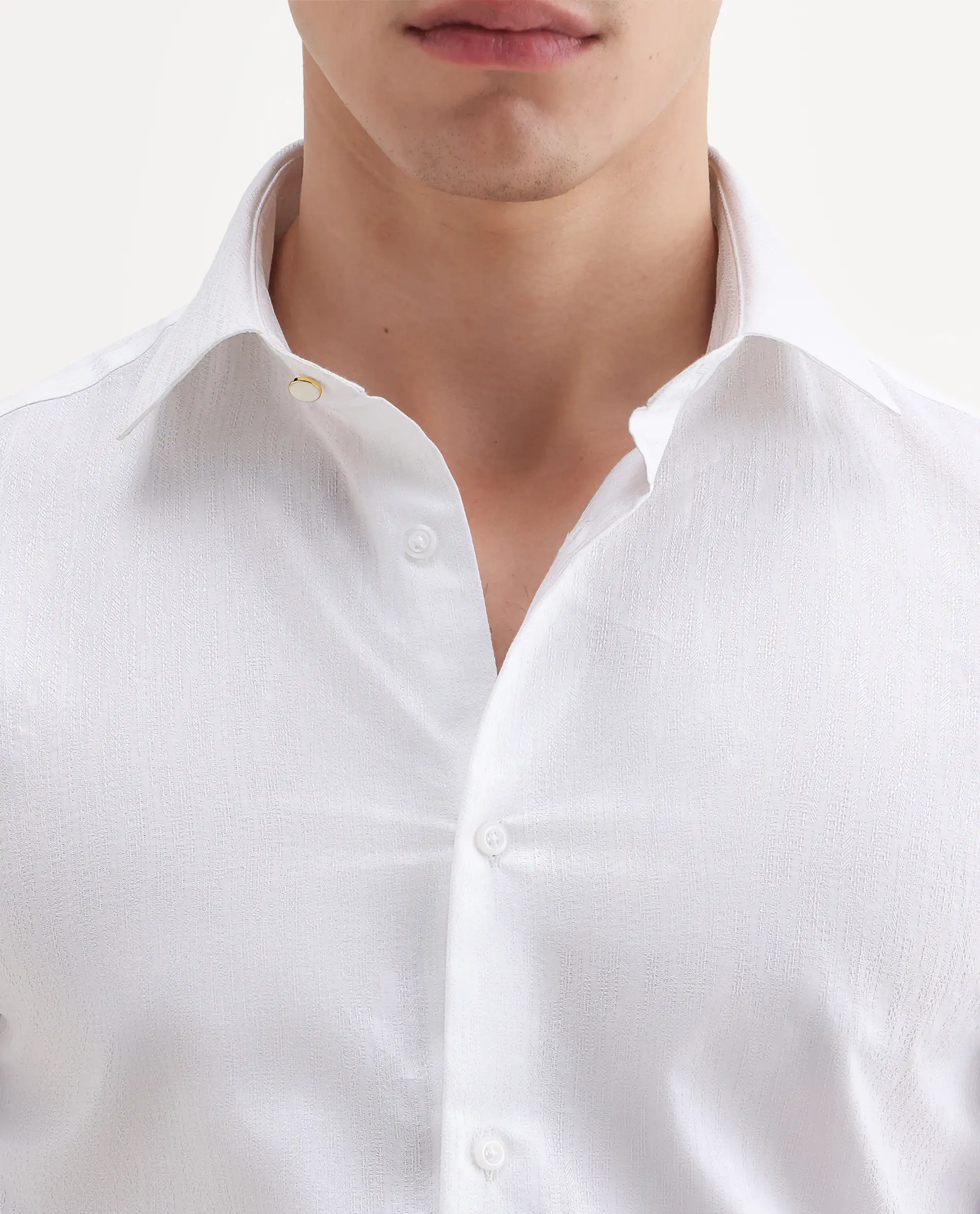 Rare Rabbit Men's Jige White Cotton Fabric Full Sleeve Spread Collar Button Regular Plain Shirt - Image 3