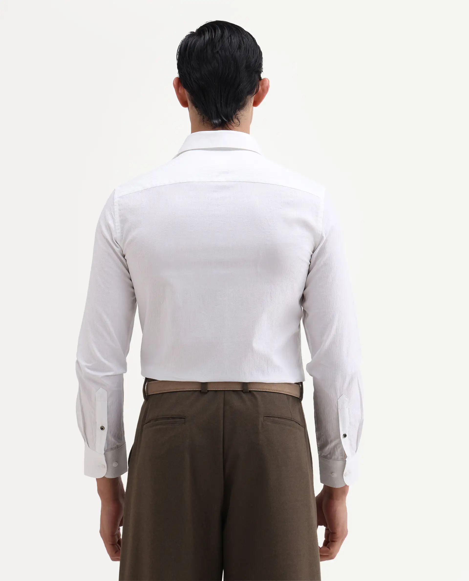 Rare Rabbit Men's Jige White Cotton Fabric Full Sleeve Spread Collar Button Regular Plain Shirt - Image 7