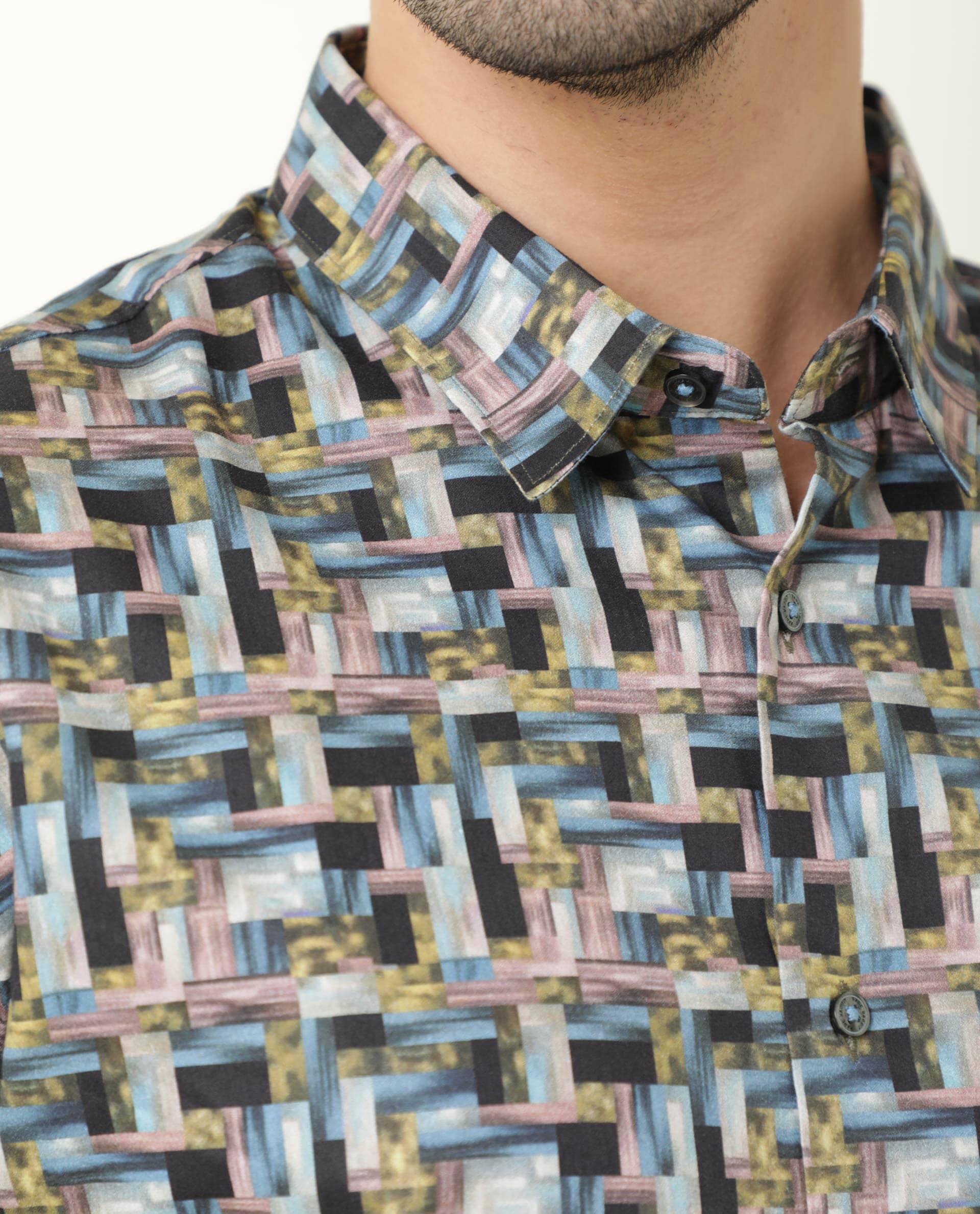 Rare Rabbit Men's Jigsawee Grey Cotton Geometric Print Regular Fit Full Sleeve Collared Shirt - Image 5
