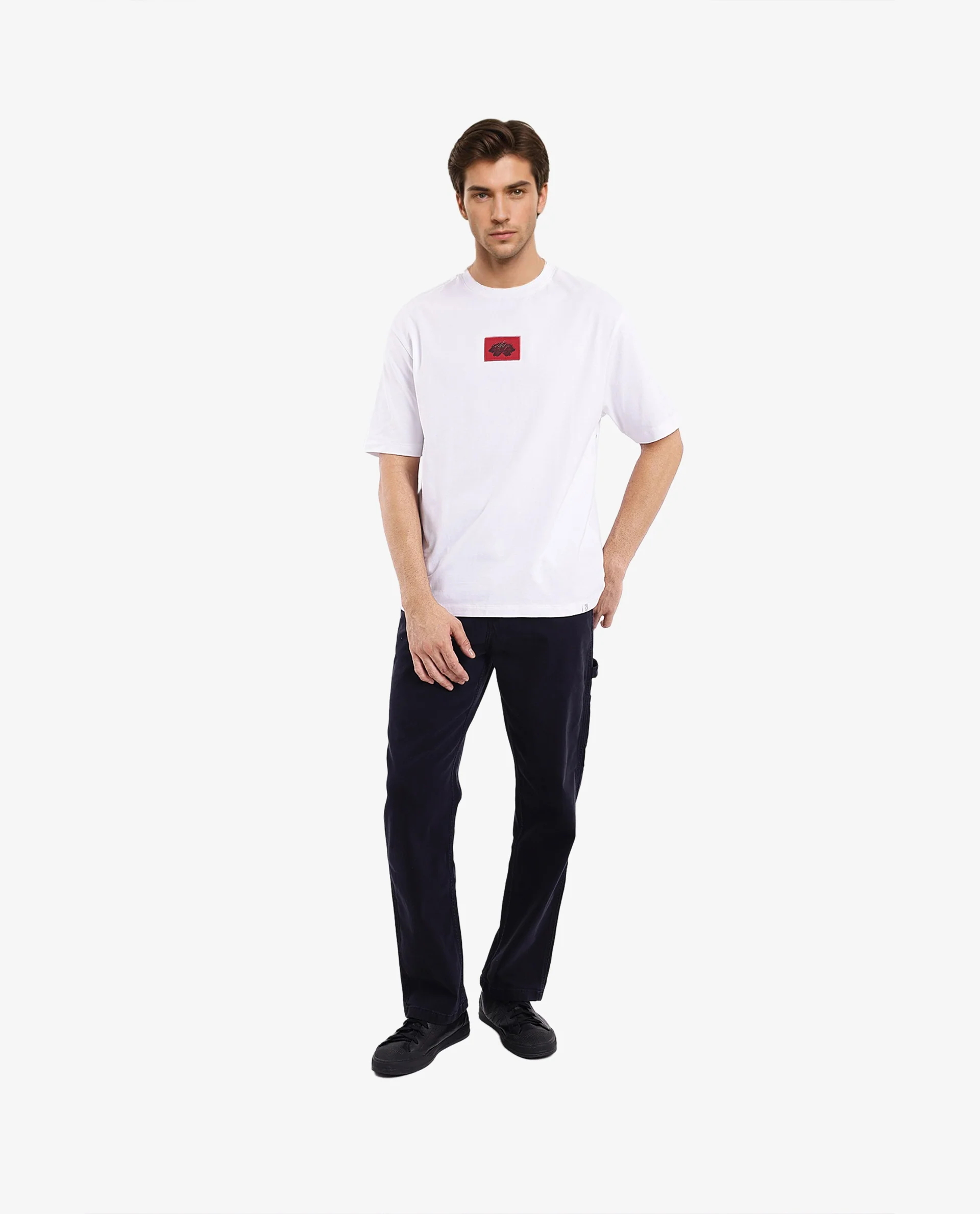 Rare Rabbit Men's Jika White Cotton Graphic Print Oversized Fit Half Sleeve Crew Neck T-Shirt - Image 3