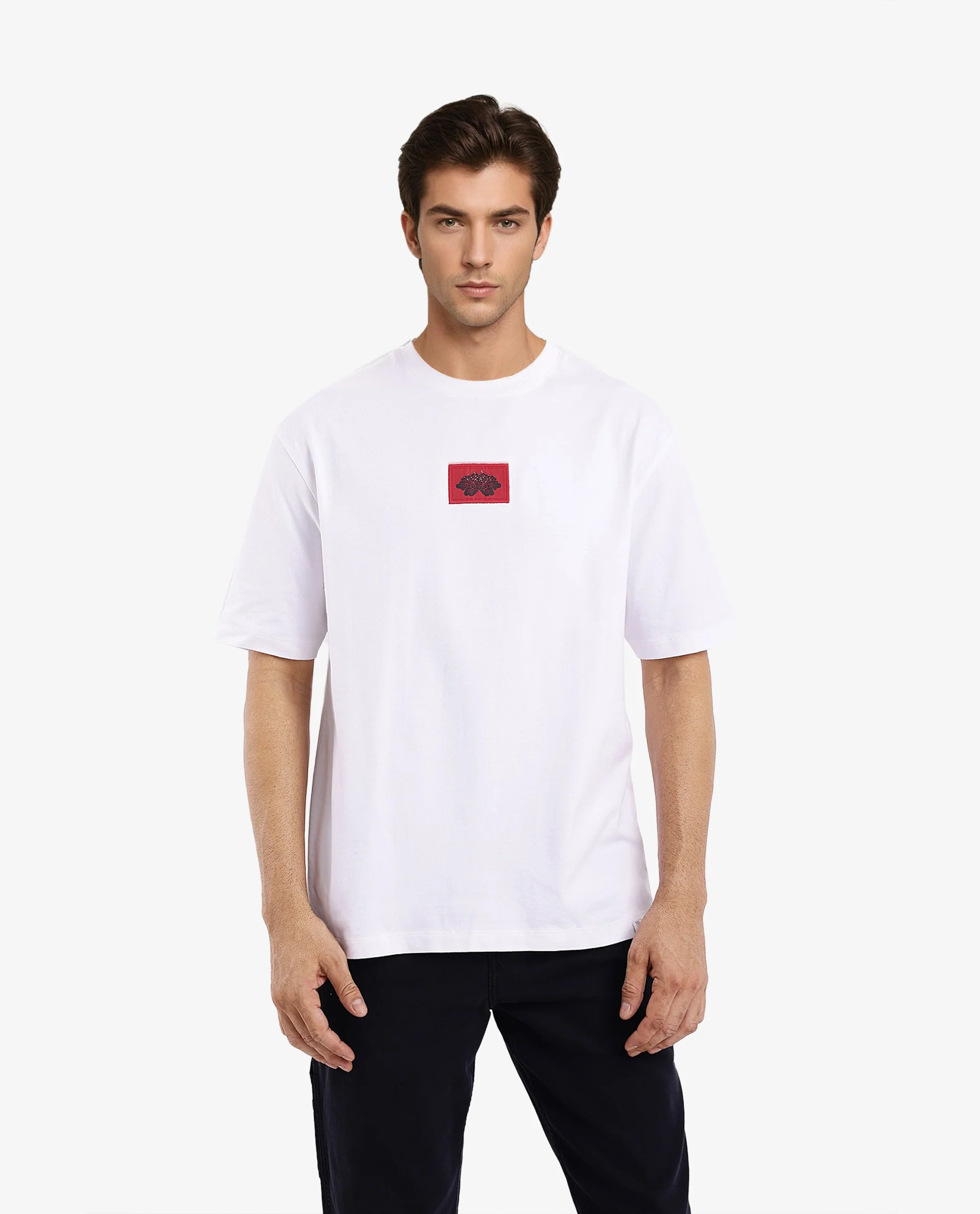 Rare Rabbit Men's Jika White Cotton Graphic Print Oversized Fit Half Sleeve Crew Neck T-Shirt - Image 6