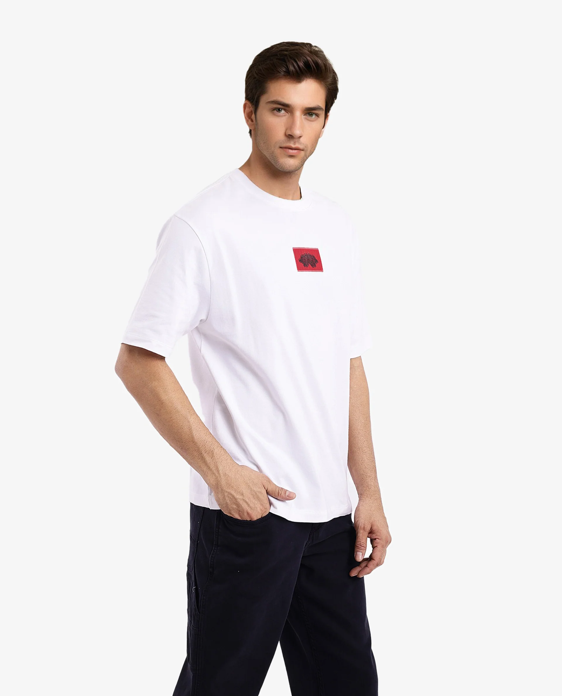 Rare Rabbit Men's Jika White Cotton Graphic Print Oversized Fit Half Sleeve Crew Neck T-Shirt - Image 8