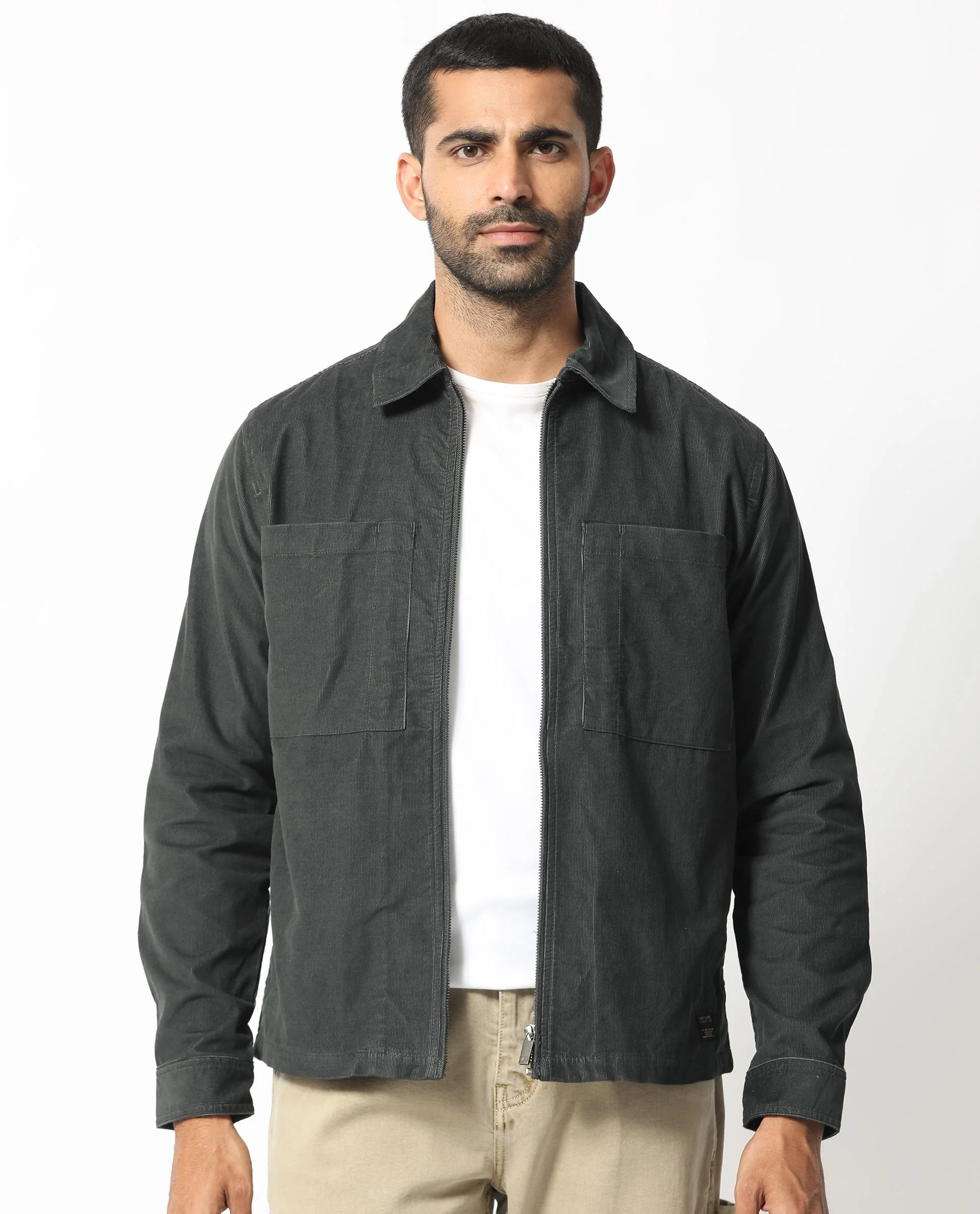 Rare Rabbit Men's Jilin Dark Grey Cotton Plain Relaxed Fit Full Sleeve Collared Shacket - Image 2
