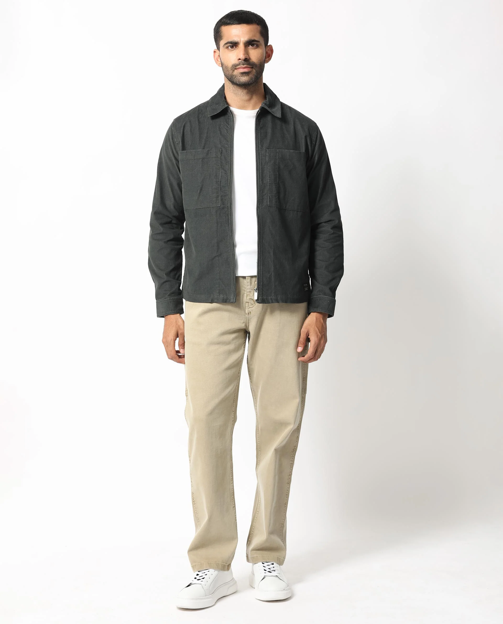 Rare Rabbit Men's Jilin Dark Grey Cotton Plain Relaxed Fit Full Sleeve Collared Shacket - Image 3