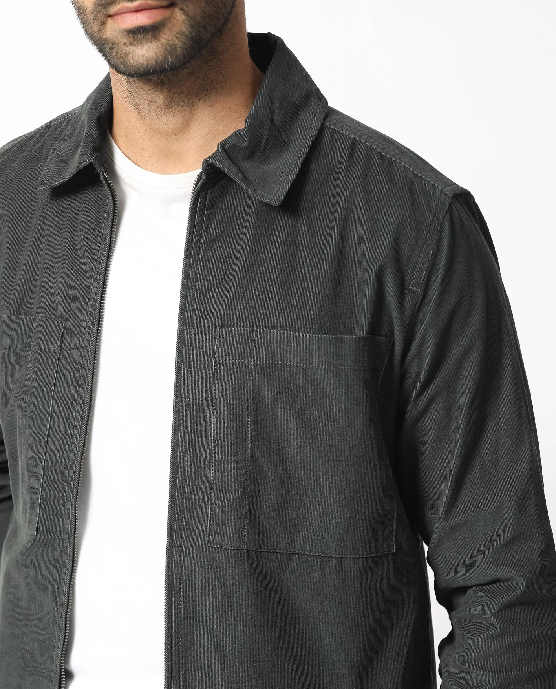 Rare Rabbit Men's Jilin Dark Grey Cotton Plain Relaxed Fit Full Sleeve Collared Shacket - Image 5