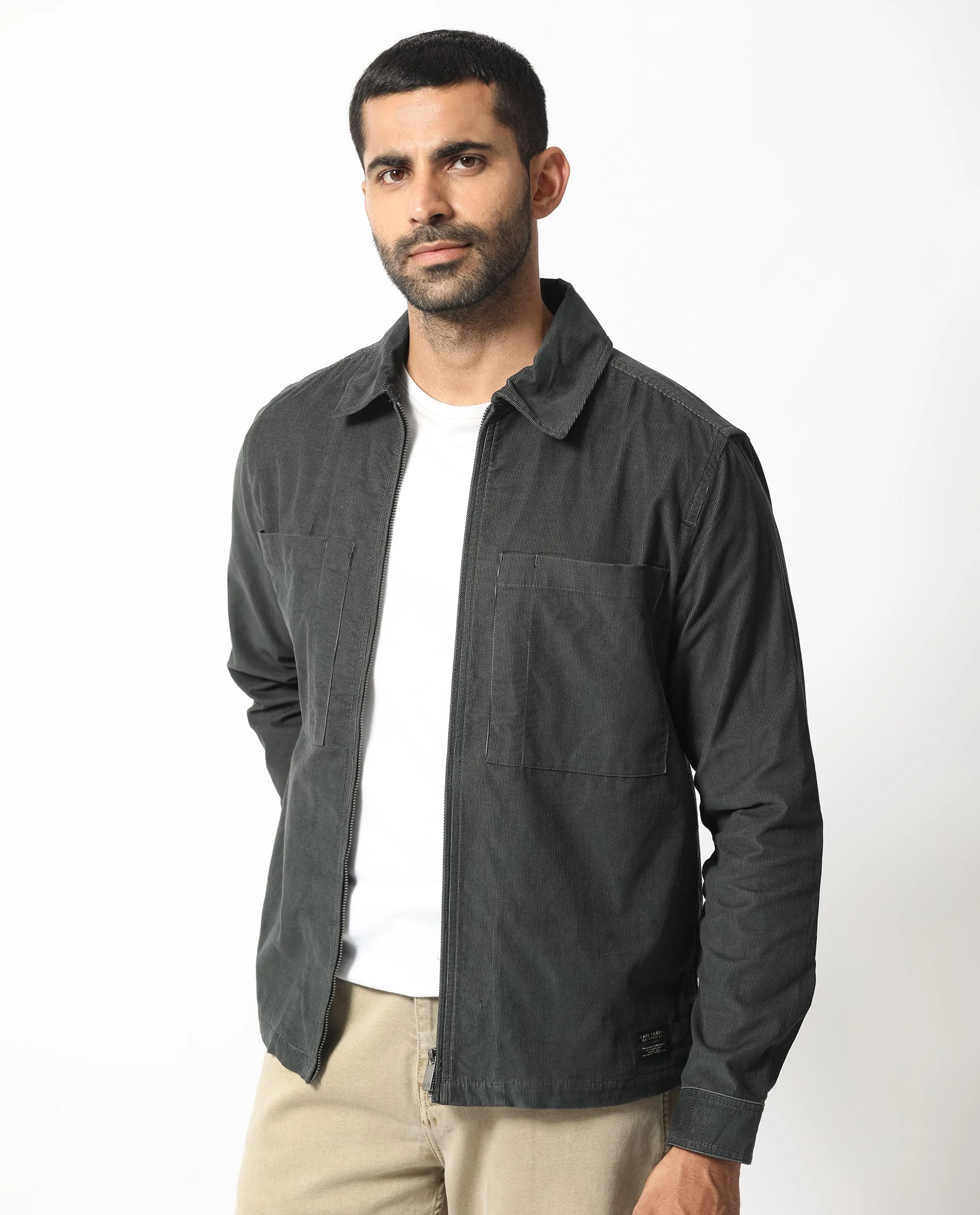 Rare Rabbit Men's Jilin Dark Grey Cotton Plain Relaxed Fit Full Sleeve Collared Shacket - Image 6