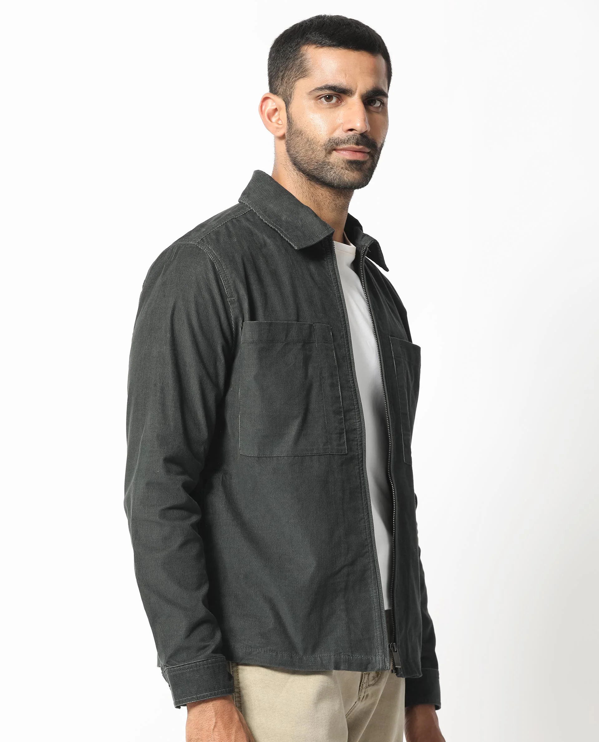 Rare Rabbit Men's Jilin Dark Grey Cotton Plain Relaxed Fit Full Sleeve Collared Shacket - Image 8