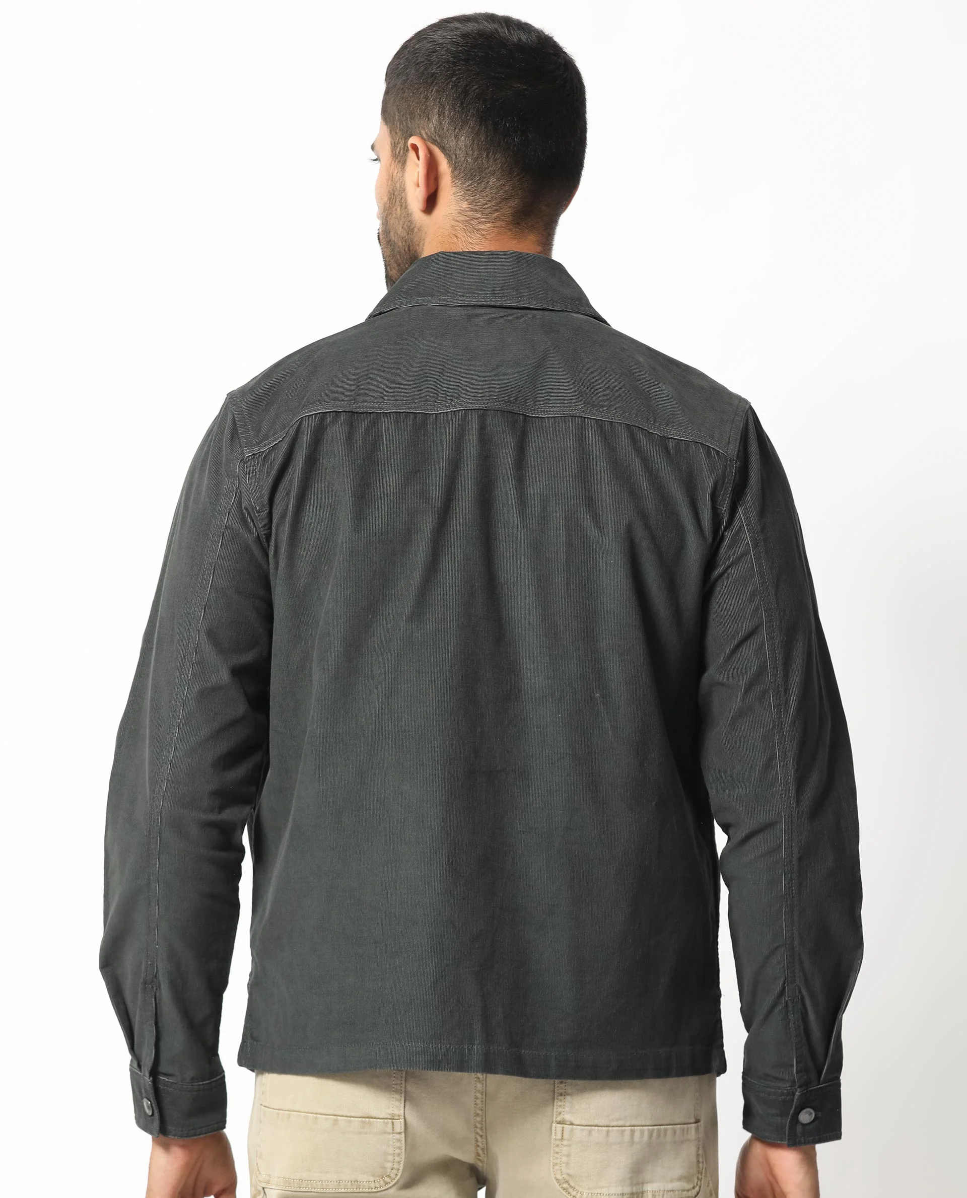 Rare Rabbit Men's Jilin Dark Grey Cotton Plain Relaxed Fit Full Sleeve Collared Shacket - Image 9
