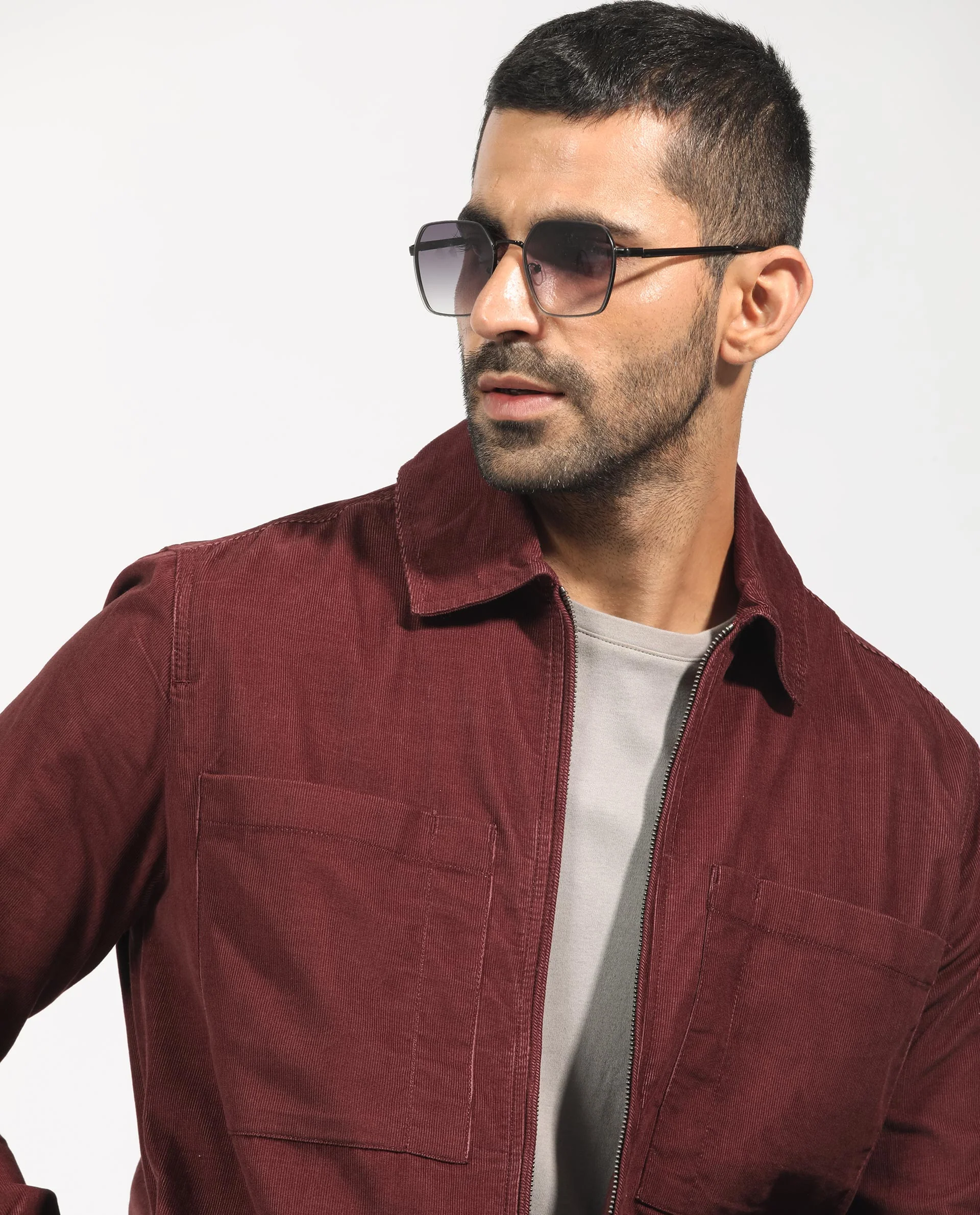 Rare Rabbit Men's Jilin Dark Maroon Cotton Plain Relaxed Fit Full Sleeve Collared Shacket - Image 2