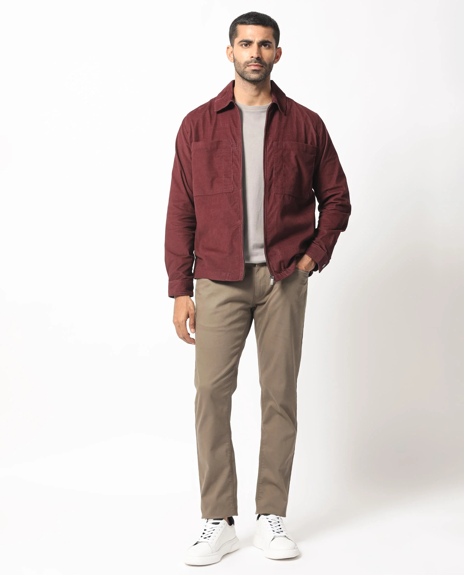 Rare Rabbit Men's Jilin Dark Maroon Cotton Plain Relaxed Fit Full Sleeve Collared Shacket - Image 5