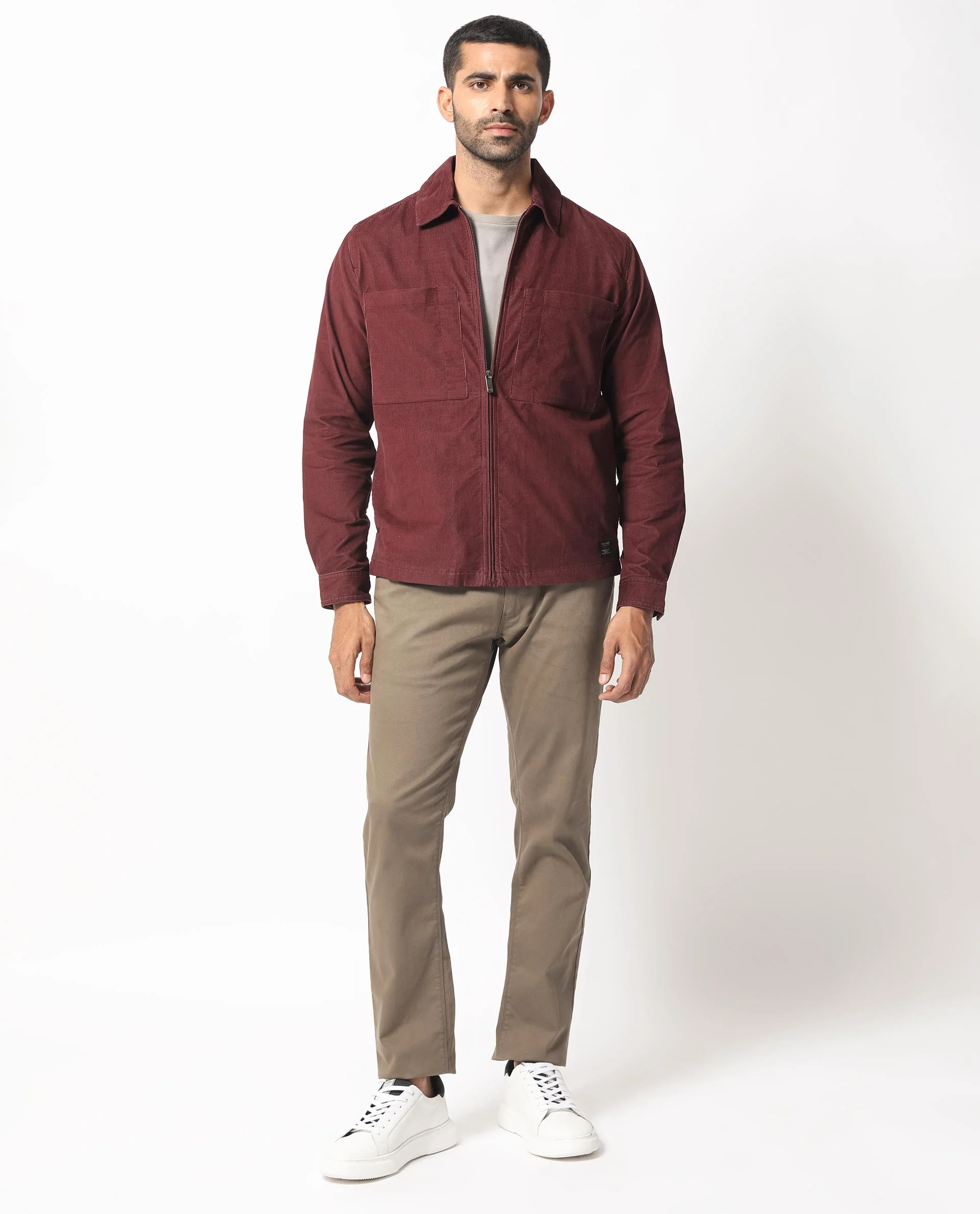 Rare Rabbit Men's Jilin Dark Maroon Cotton Plain Relaxed Fit Full Sleeve Collared Shacket - Image 6