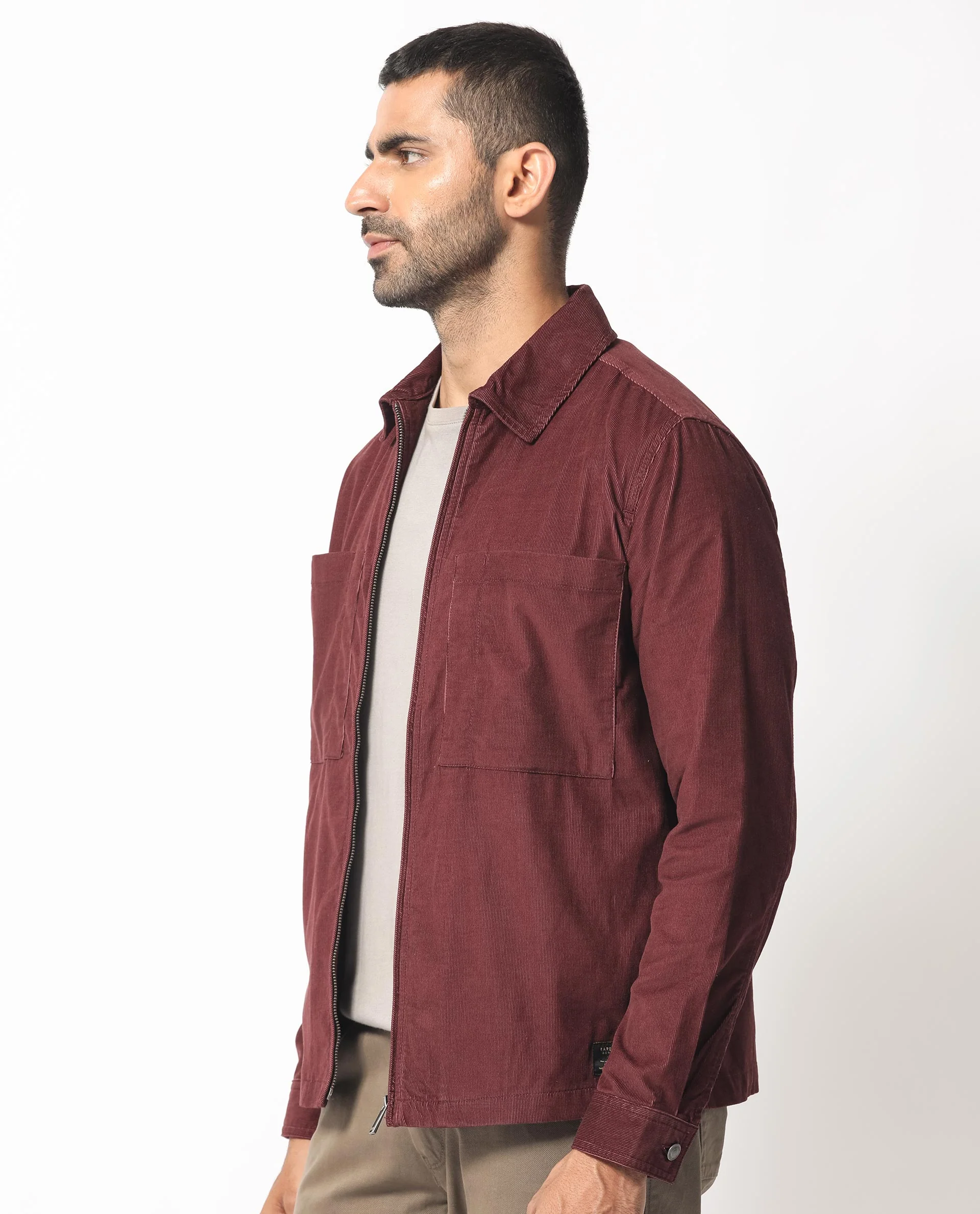 Rare Rabbit Men's Jilin Dark Maroon Cotton Plain Relaxed Fit Full Sleeve Collared Shacket - Image 7