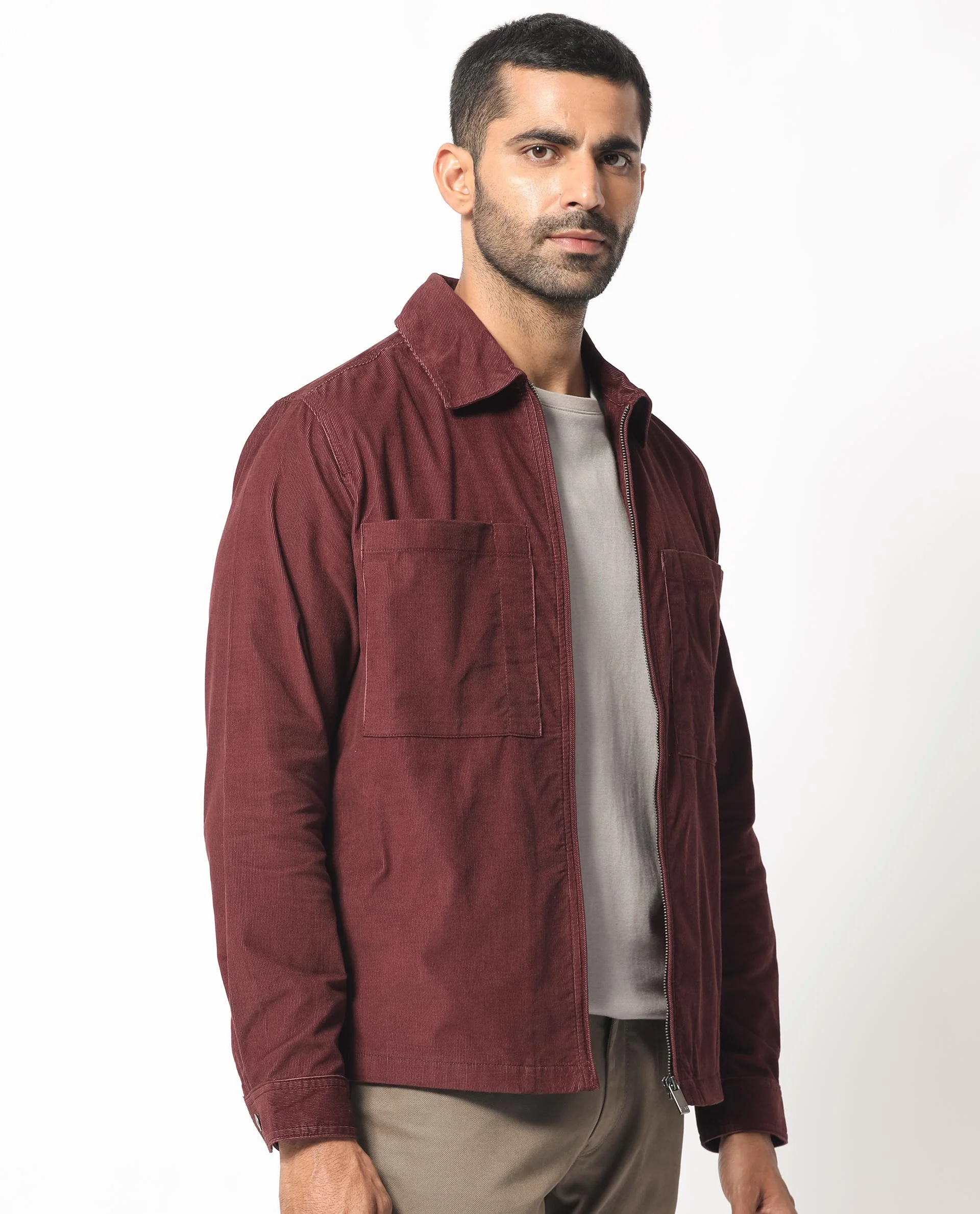 Rare Rabbit Men's Jilin Dark Maroon Cotton Plain Relaxed Fit Full Sleeve Collared Shacket - Image 8