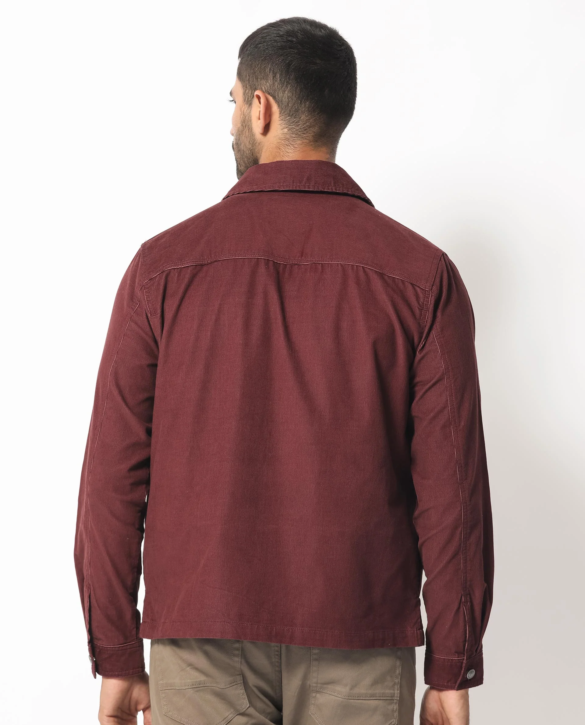 Rare Rabbit Men's Jilin Dark Maroon Cotton Plain Relaxed Fit Full Sleeve Collared Shacket - Image 9