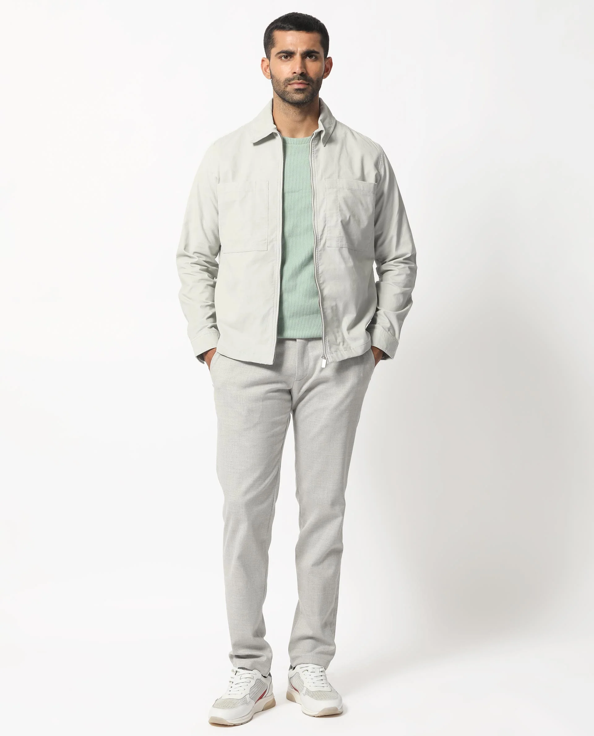 Rare Rabbit Men's Jilin Light Grey Cotton Plain Relaxed Fit Full Sleeve Collared Shacket - Image 7