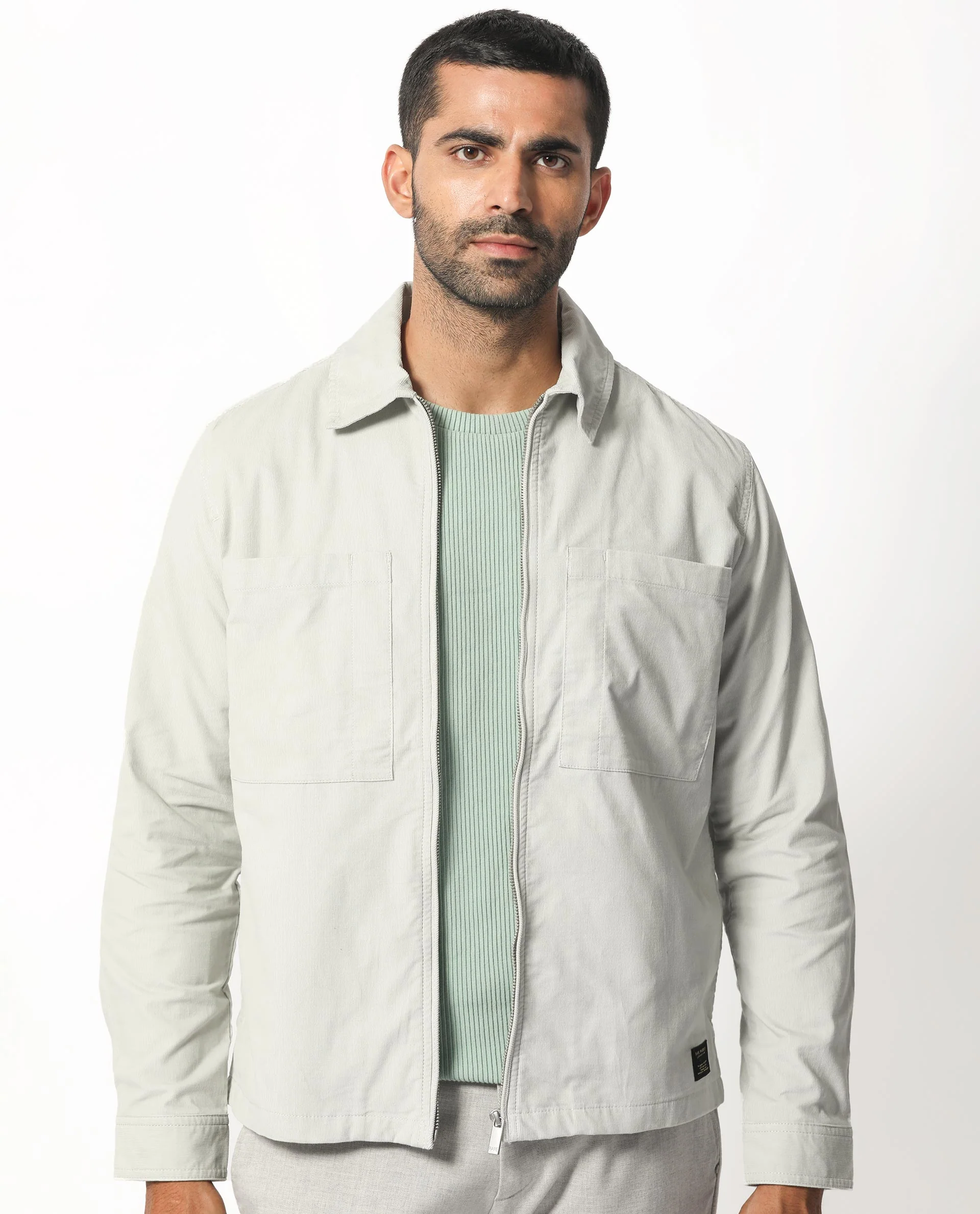 Rare Rabbit Men's Jilin Light Grey Cotton Plain Relaxed Fit Full Sleeve Collared Shacket - Image 8