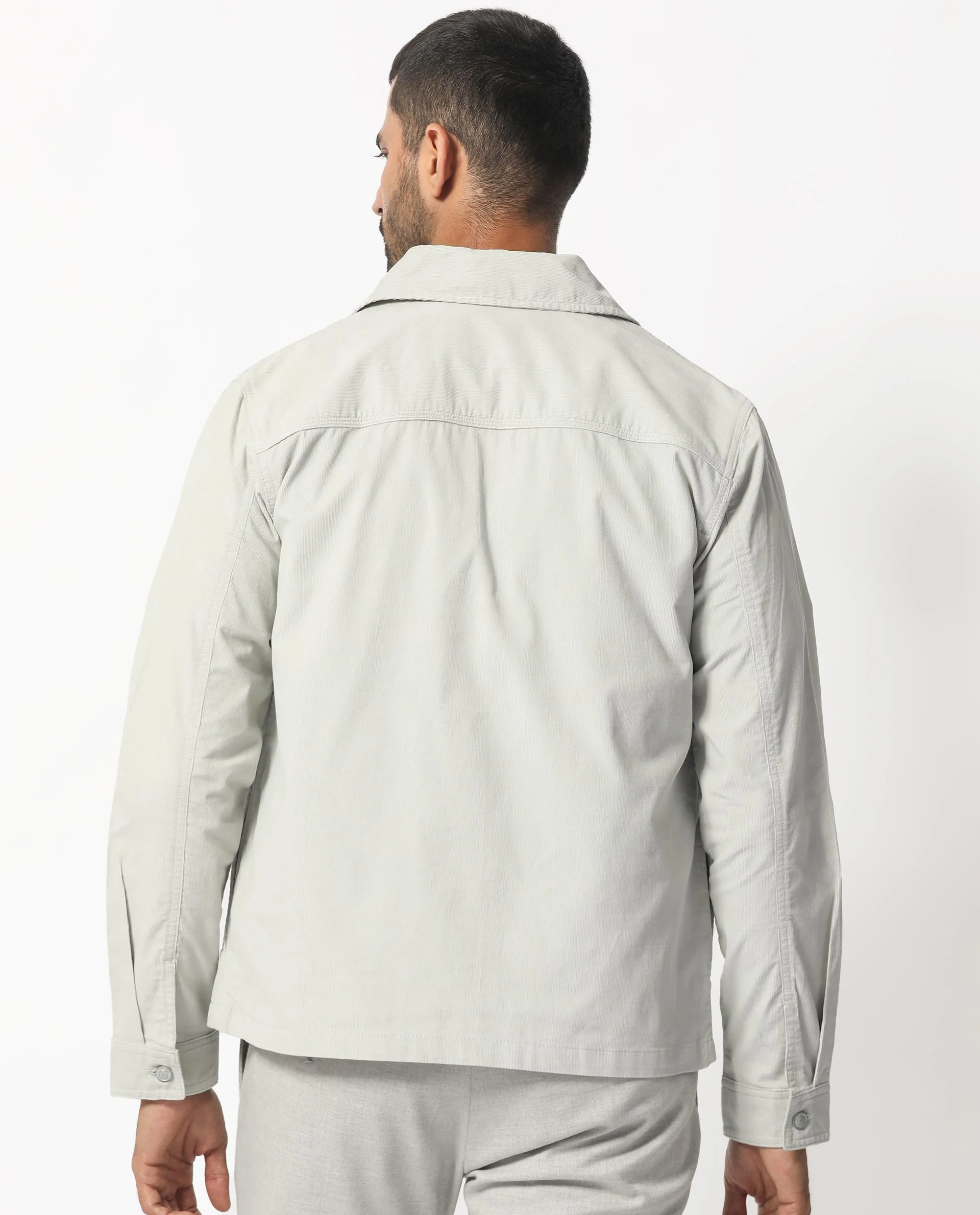 Rare Rabbit Men's Jilin Light Grey Cotton Plain Relaxed Fit Full Sleeve Collared Shacket - Image 9