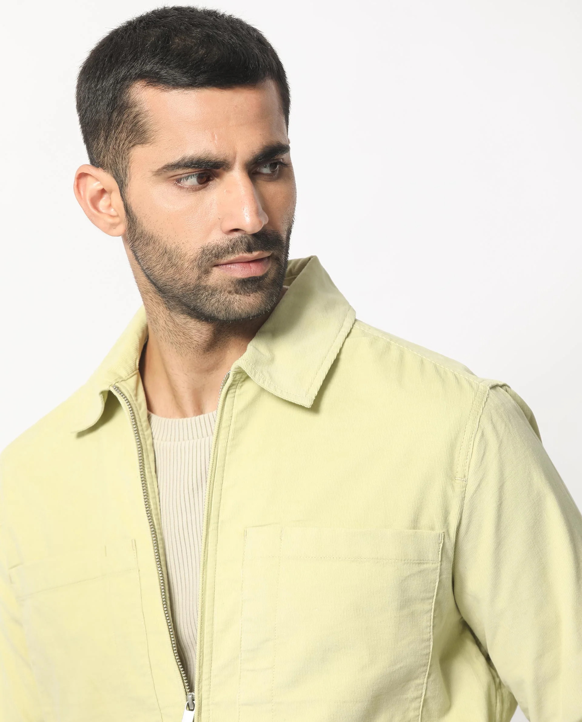 Rare Rabbit Men's Jilin Pastel Green Cotton Plain Relaxed Fit Full Sleeve Collared Shacket - Image 2