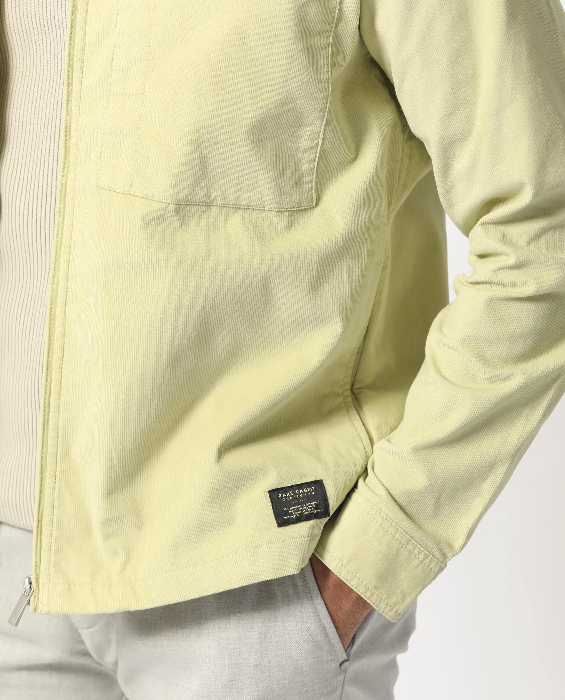 Rare Rabbit Men's Jilin Pastel Green Cotton Plain Relaxed Fit Full Sleeve Collared Shacket - Image 3