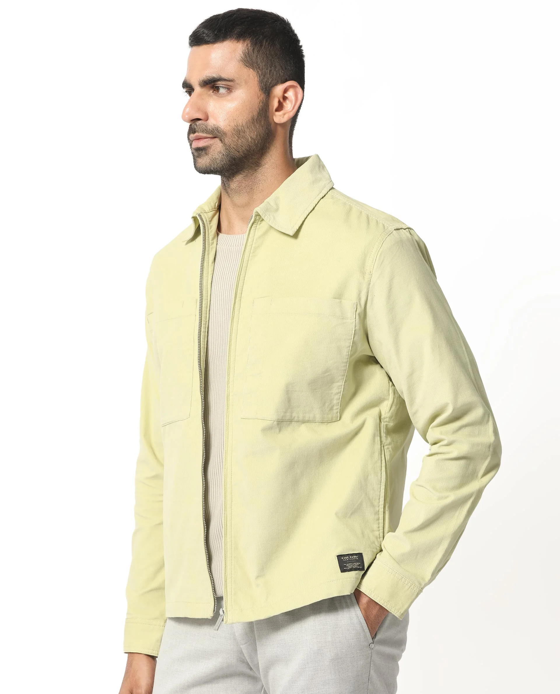 Rare Rabbit Men's Jilin Pastel Green Cotton Plain Relaxed Fit Full Sleeve Collared Shacket - Image 5