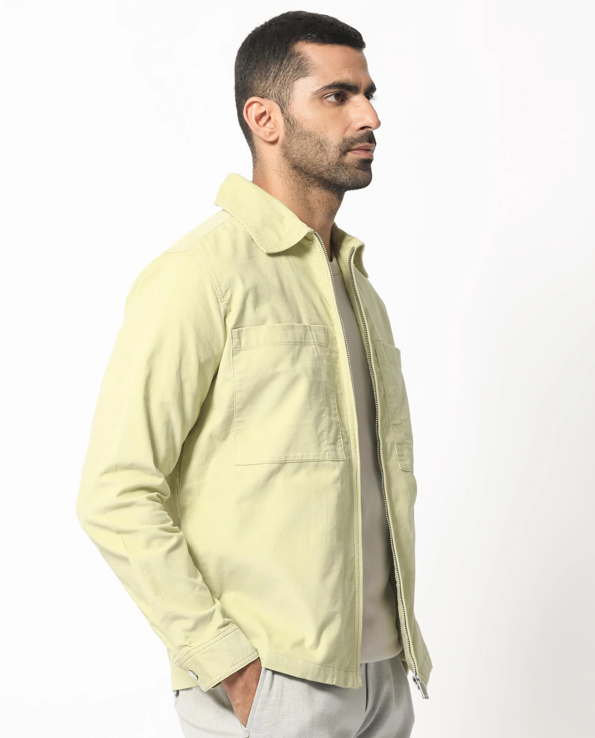Rare Rabbit Men's Jilin Pastel Green Cotton Plain Relaxed Fit Full Sleeve Collared Shacket - Image 6