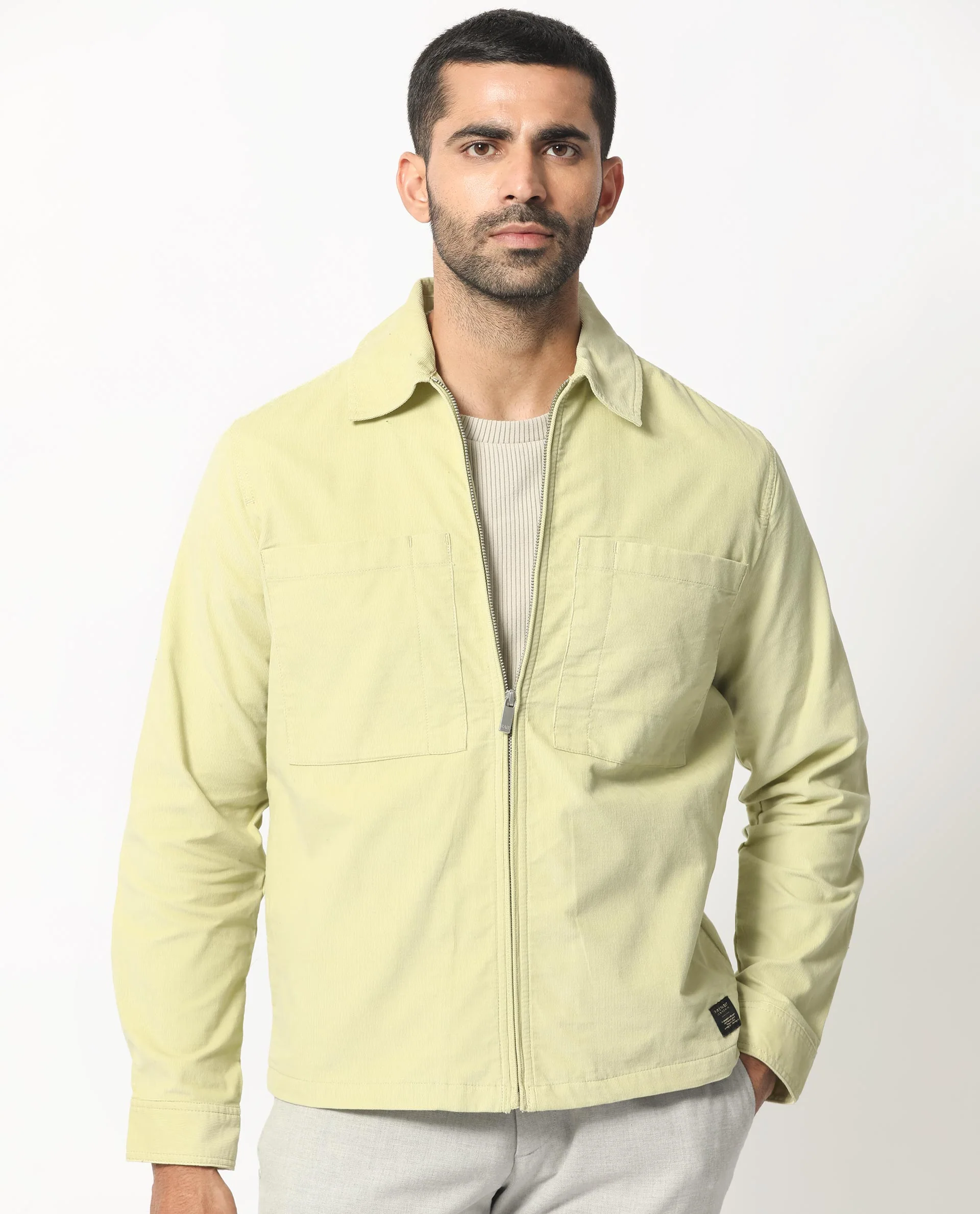 Rare Rabbit Men's Jilin Pastel Green Cotton Plain Relaxed Fit Full Sleeve Collared Shacket - Image 7