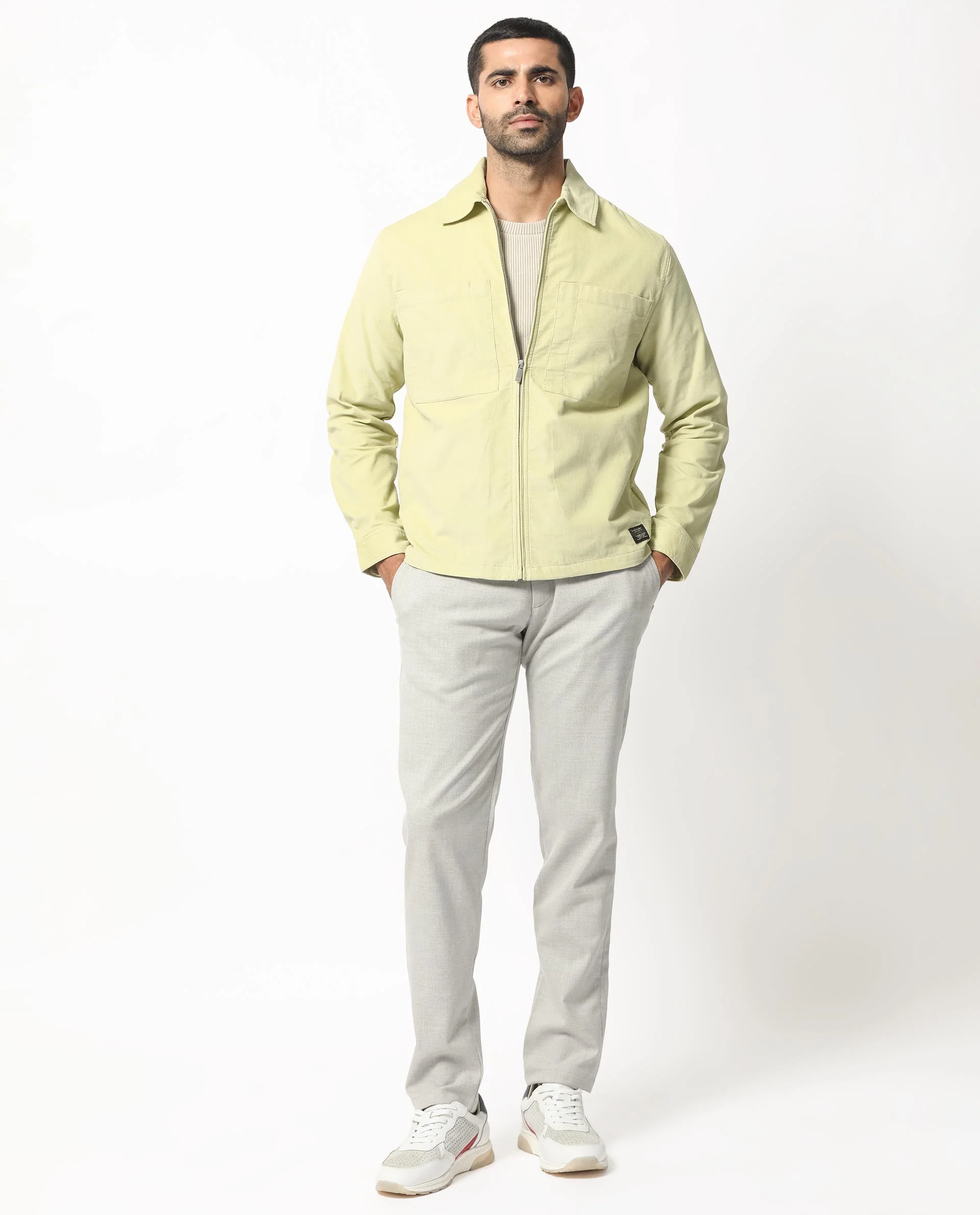 Rare Rabbit Men's Jilin Pastel Green Cotton Plain Relaxed Fit Full Sleeve Collared Shacket - Image 8