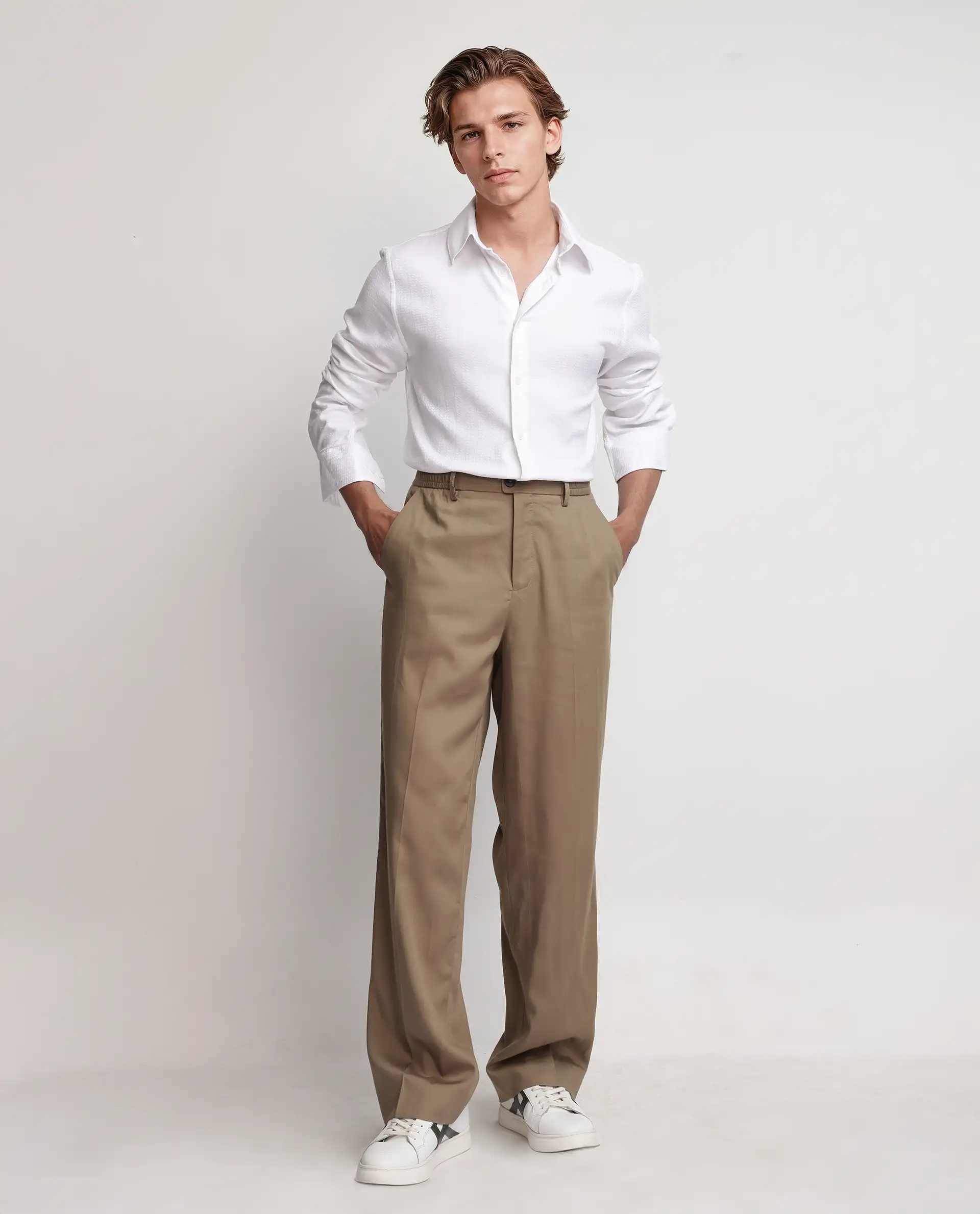 Rare Rabbit Men's Jin White Viscose Plain Regular Fit Full Sleeve Collared Shirt - Image 2