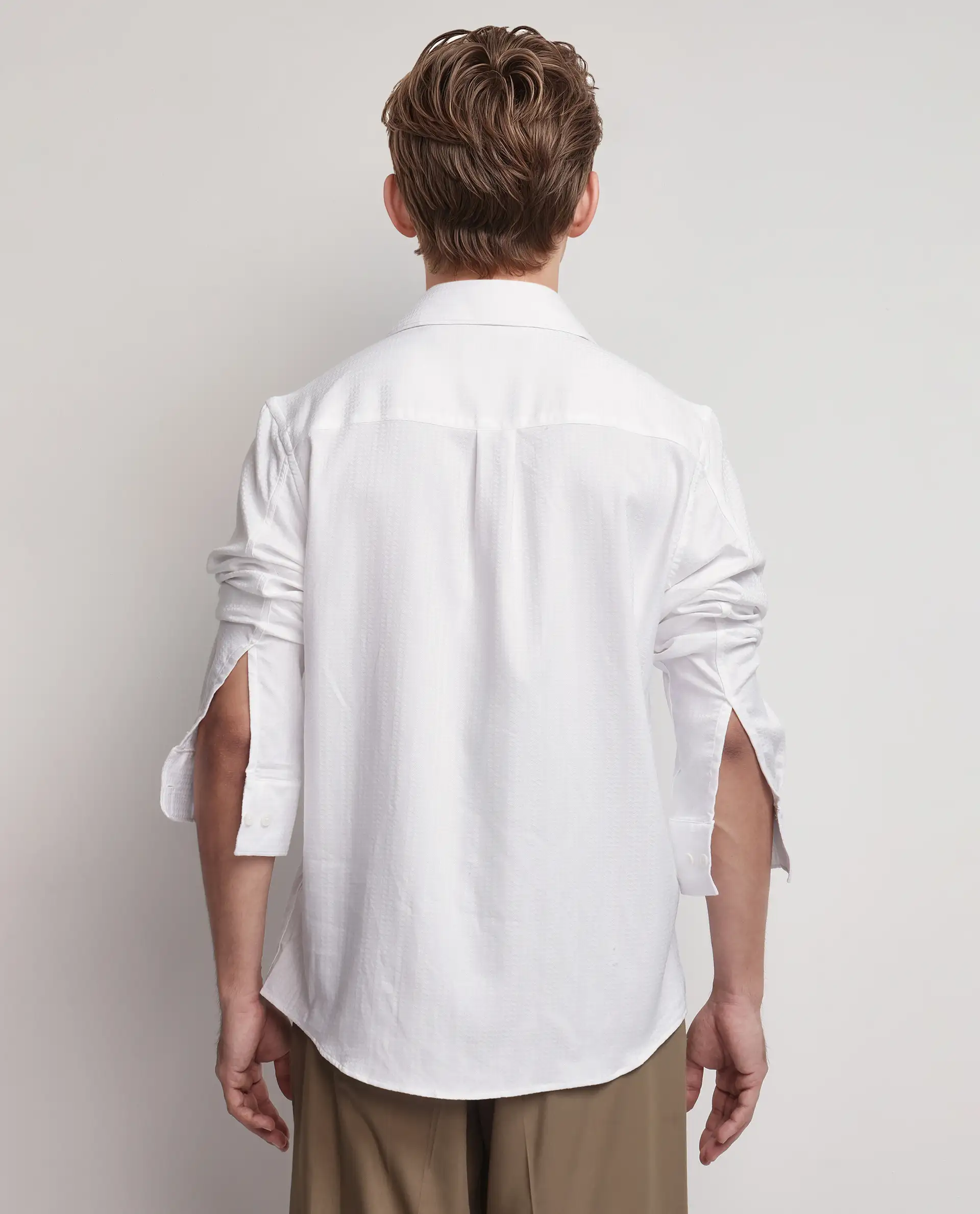 Rare Rabbit Men's Jin White Viscose Plain Regular Fit Full Sleeve Collared Shirt - Image 4