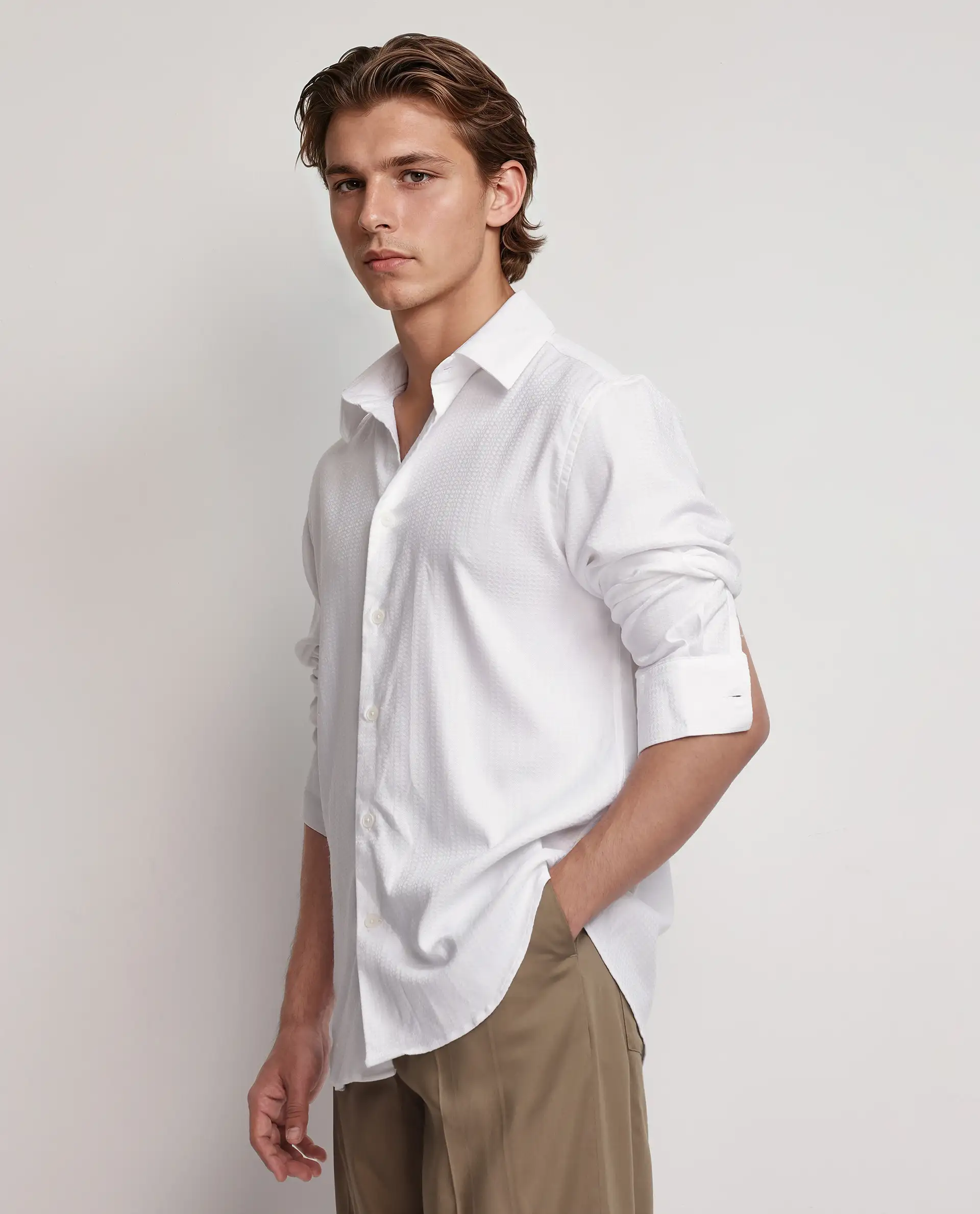 Rare Rabbit Men's Jin White Viscose Plain Regular Fit Full Sleeve Collared Shirt - Image 5