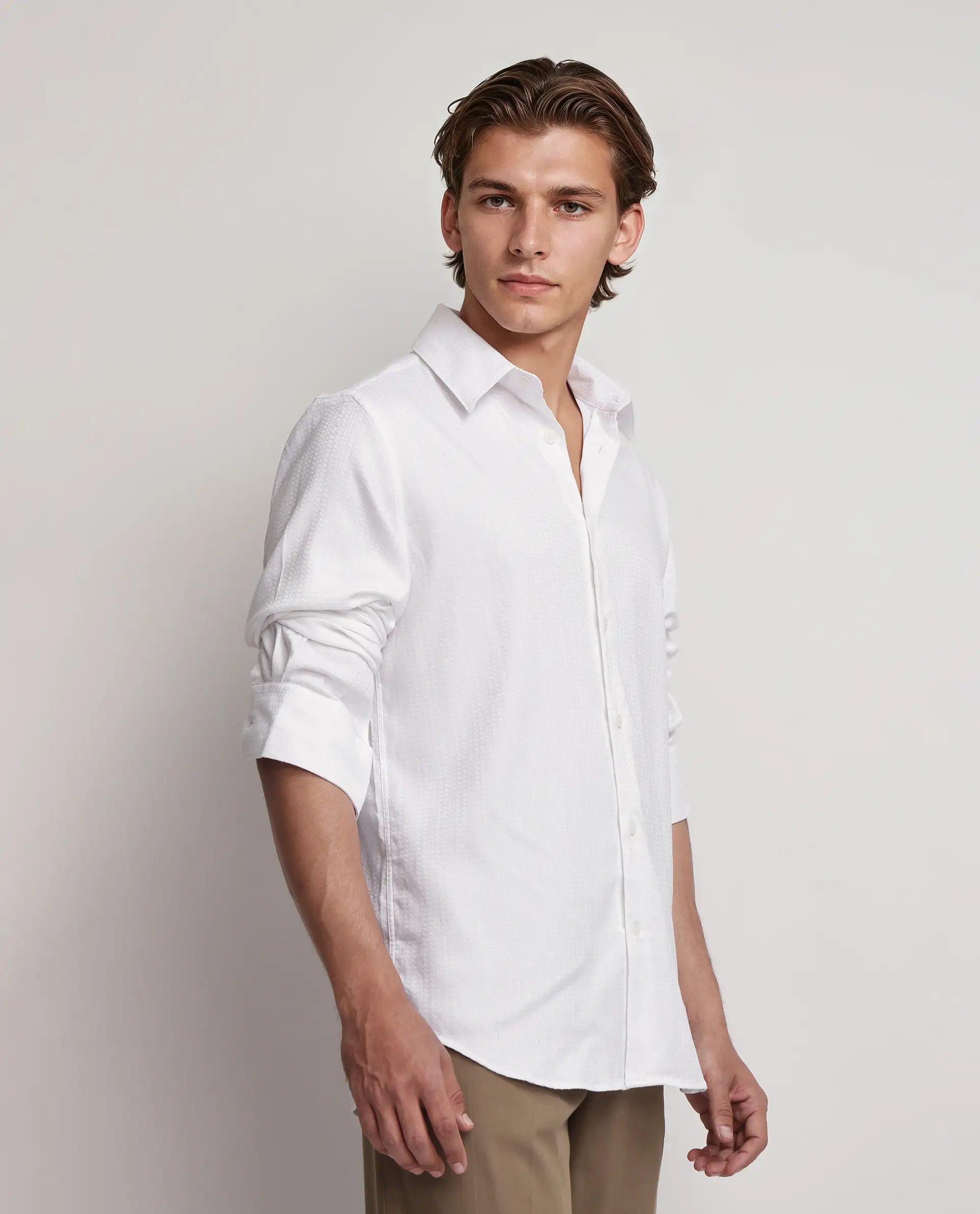 Rare Rabbit Men's Jin White Viscose Plain Regular Fit Full Sleeve Collared Shirt - Image 6