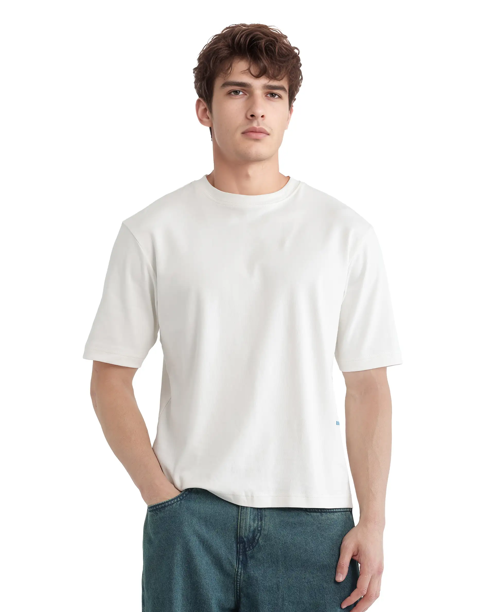 Rare Rabbit Men's Jino Off White Cotton Graphic Print Qlo Fit Half Sleeve Crew Neck T-Shirt - Image 3
