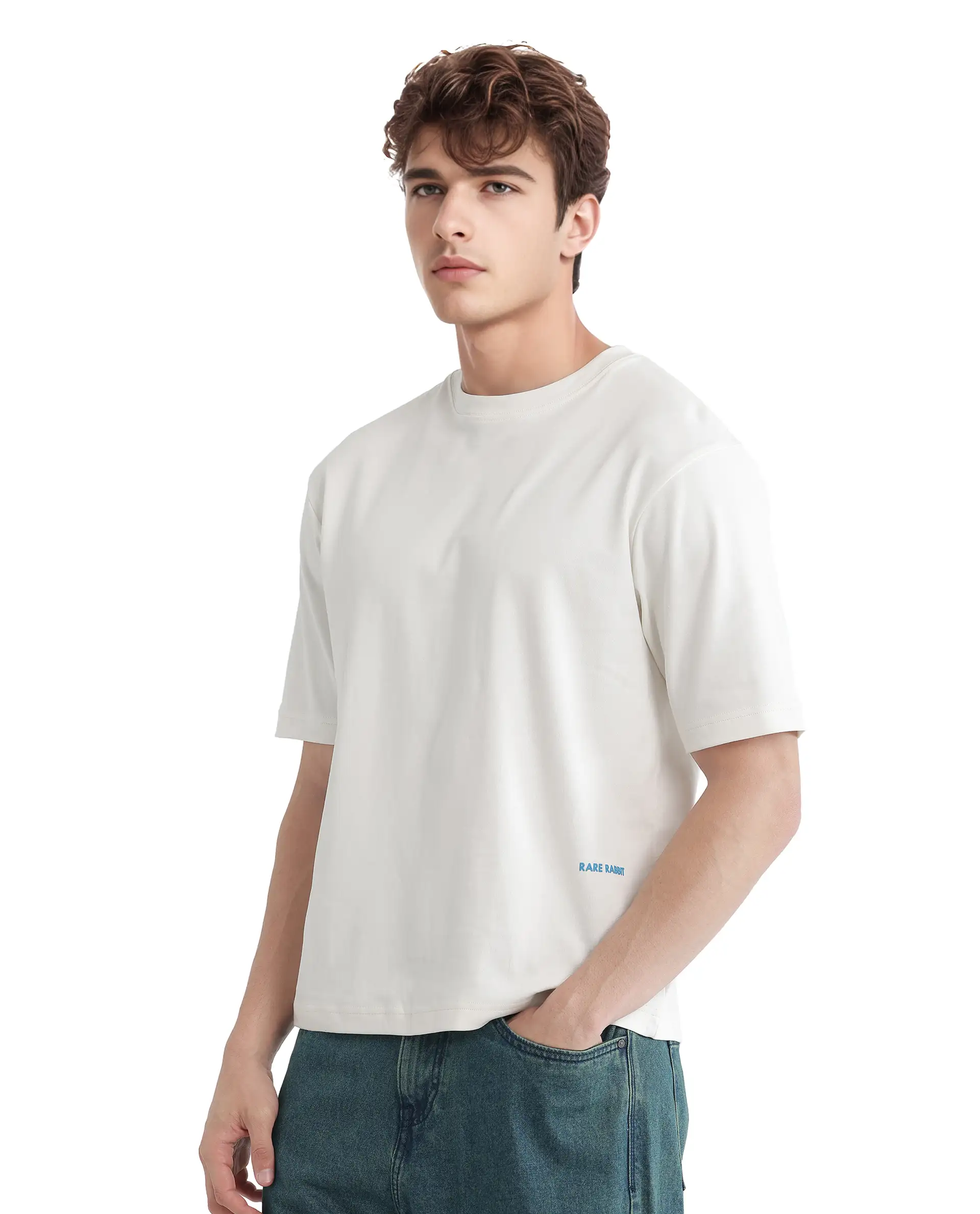 Rare Rabbit Men's Jino Off White Cotton Graphic Print Qlo Fit Half Sleeve Crew Neck T-Shirt - Image 4
