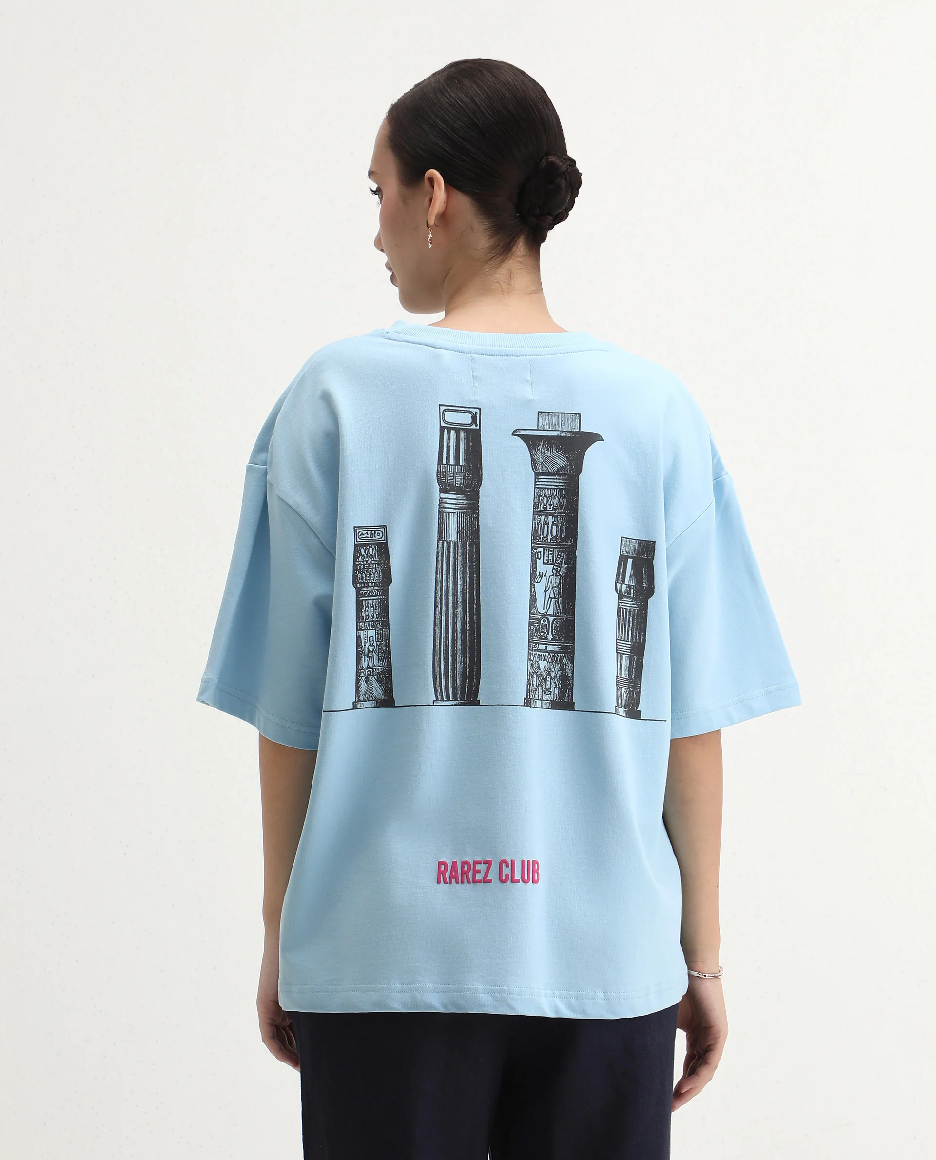 Rareism Women's Jinx Blue Cotton Graphic Print Oversized T-Shirt - Image 7