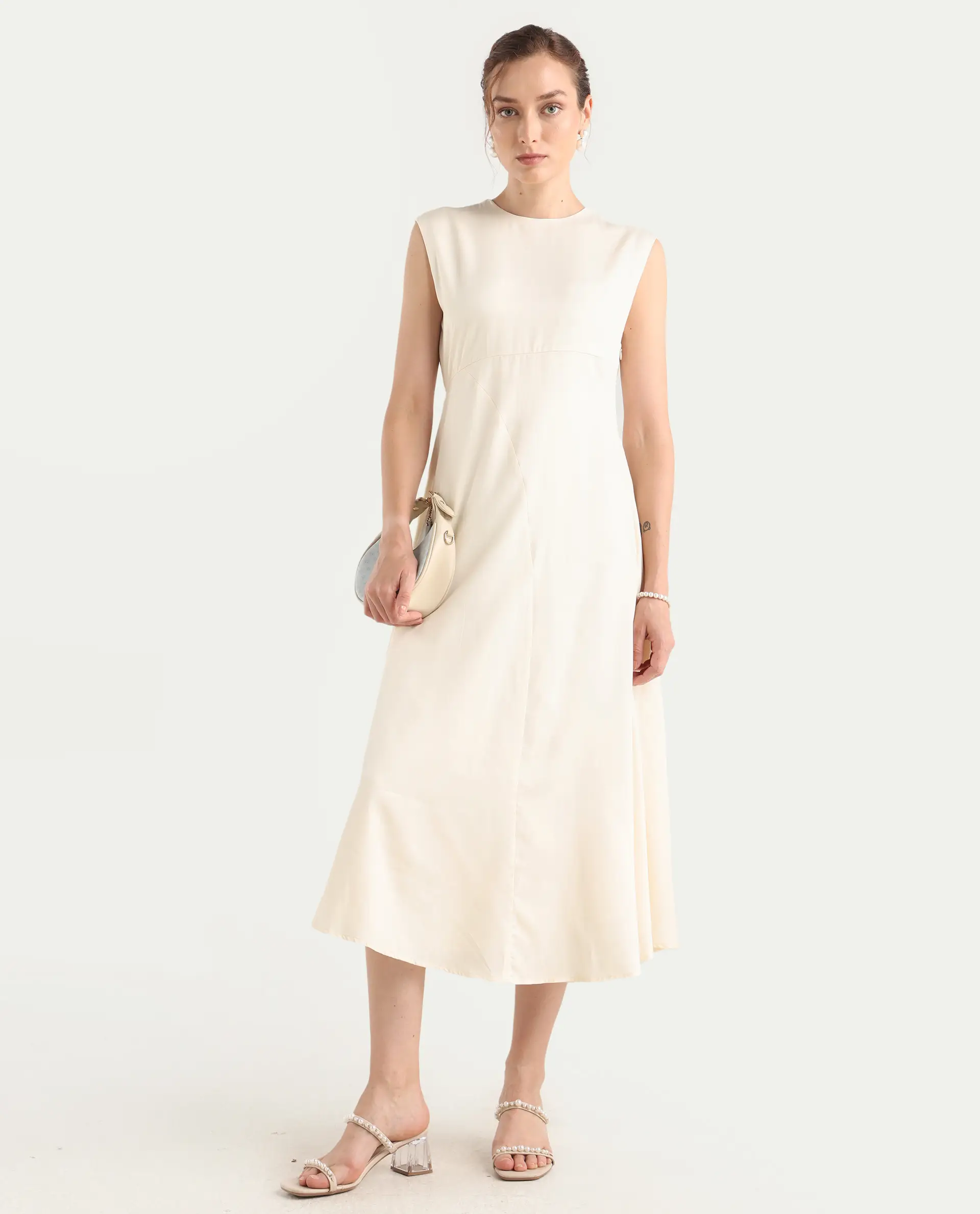Rareism Women's Jio Off-White Cotton Blend Plain Fit And Flare Dress - Image 2