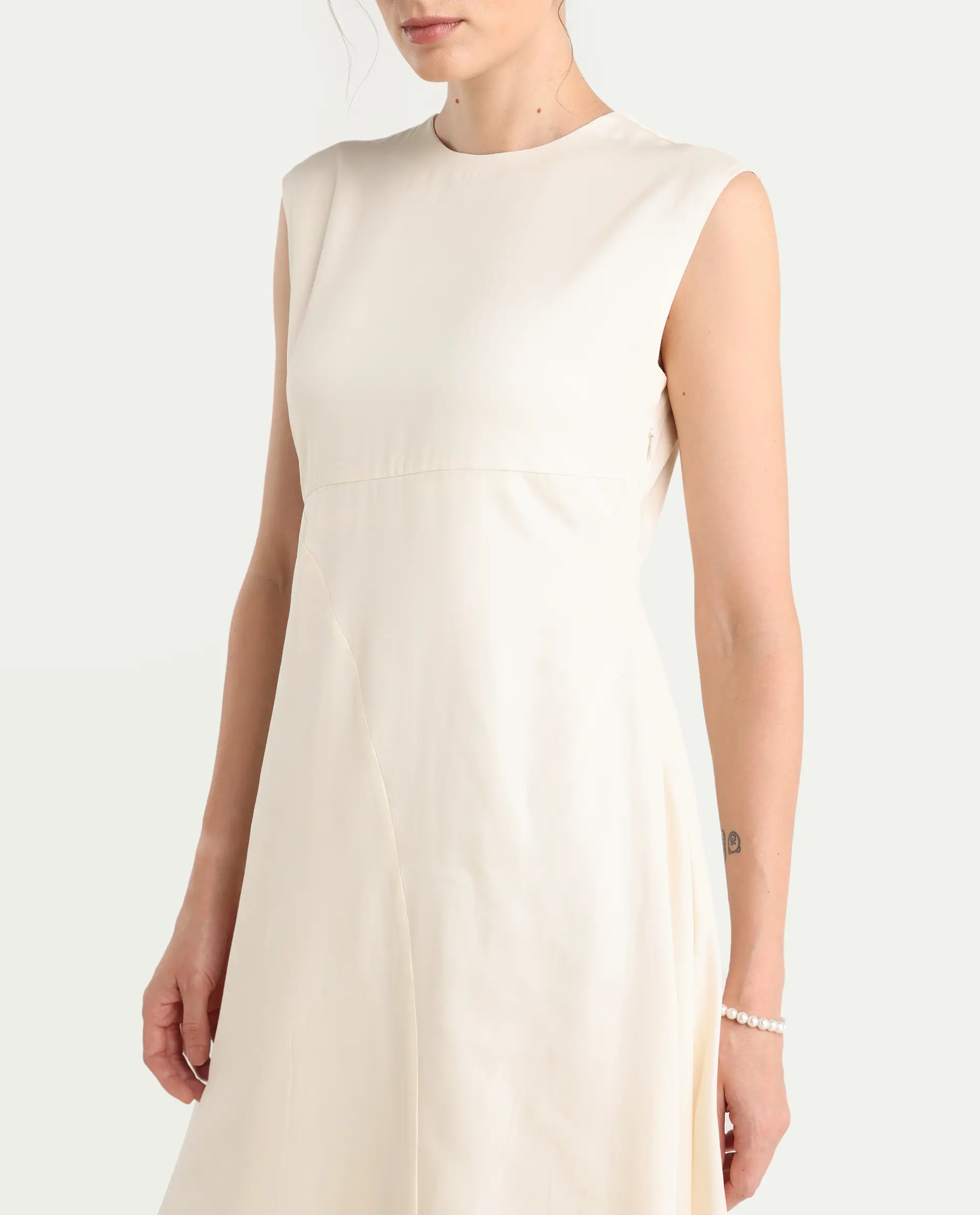 Rareism Women's Jio Off-White Cotton Blend Plain Fit And Flare Dress - Image 5