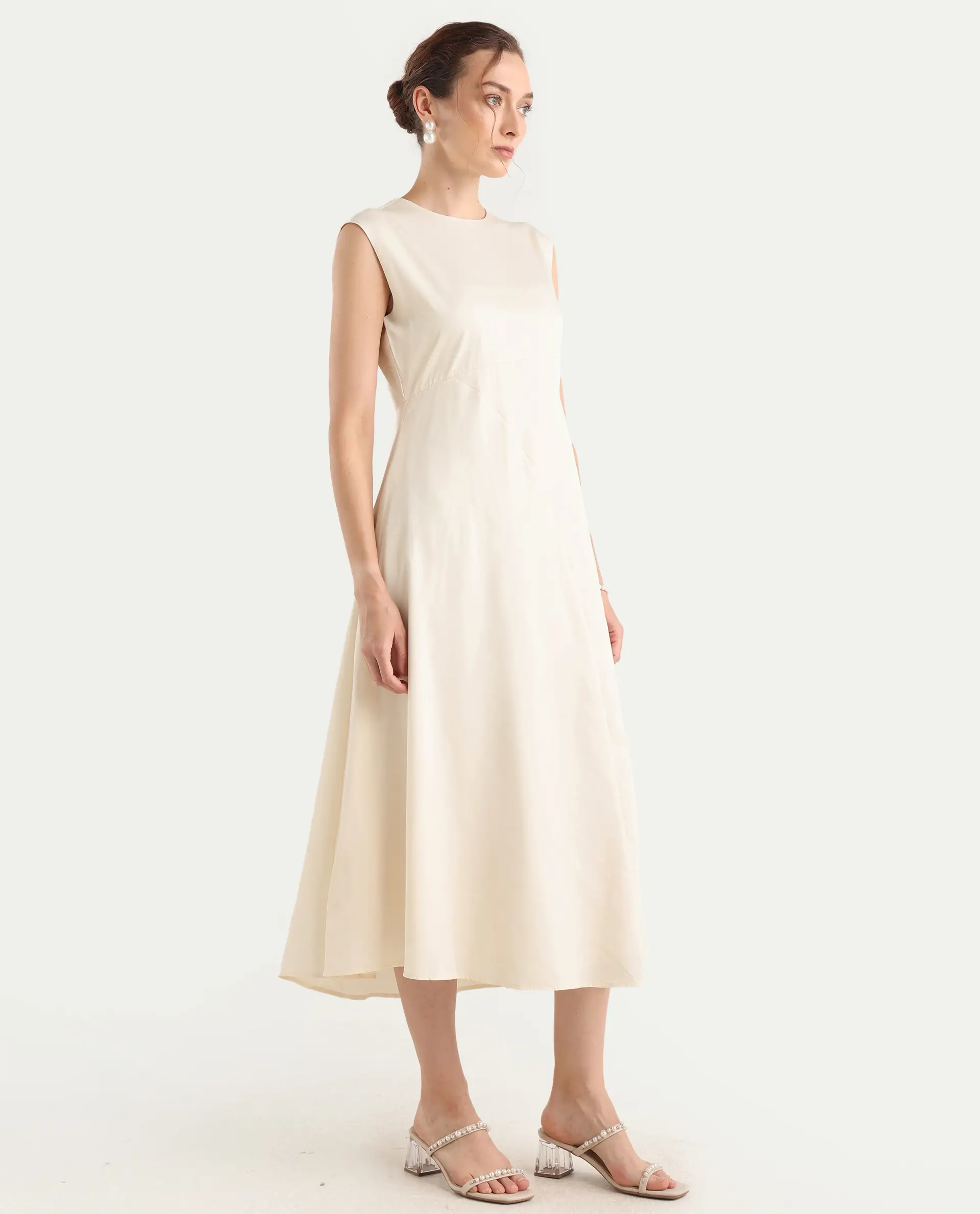 Rareism Women's Jio Off-White Cotton Blend Plain Fit And Flare Dress - Image 7
