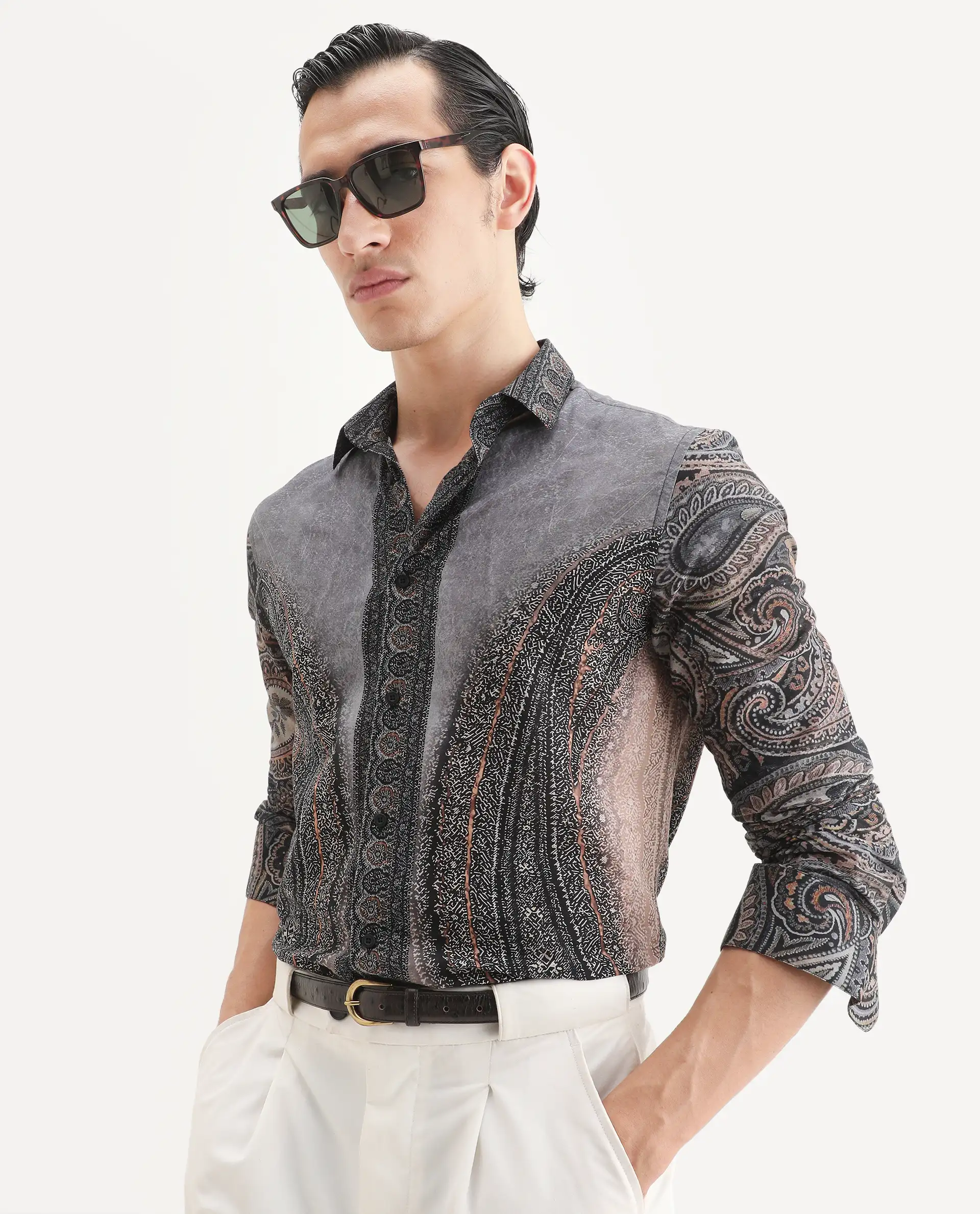 Rare Rabbit Men's Jipo Dusky Blue Cotton Paisley Print Regular Fit Full Sleeve Collared Shirt - Image 3