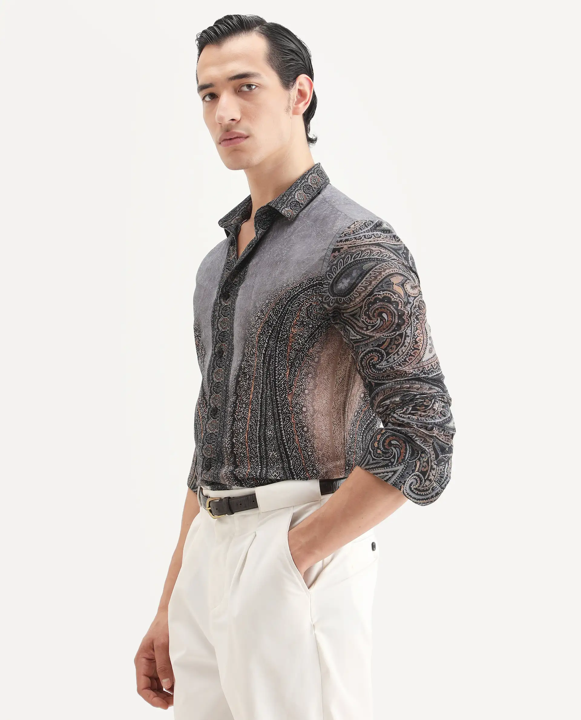 Rare Rabbit Men's Jipo Dusky Blue Cotton Paisley Print Regular Fit Full Sleeve Collared Shirt - Image 4