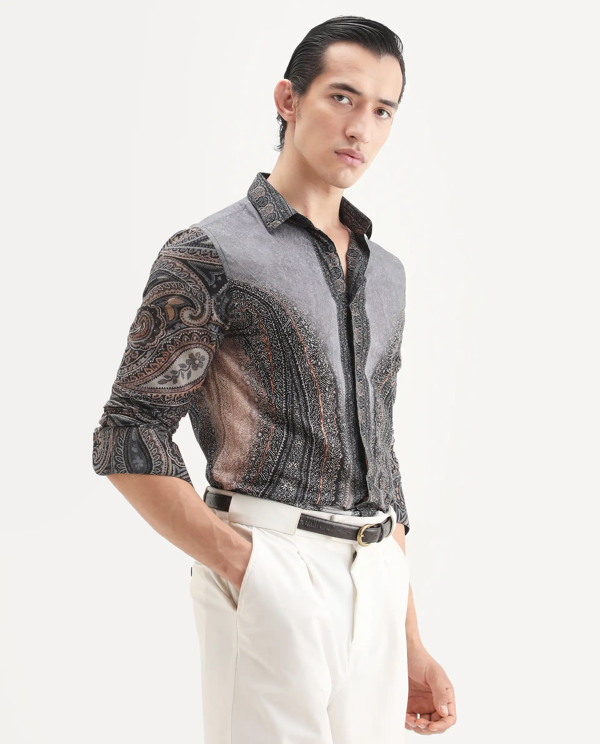 Rare Rabbit Men's Jipo Dusky Blue Cotton Paisley Print Regular Fit Full Sleeve Collared Shirt - Image 5