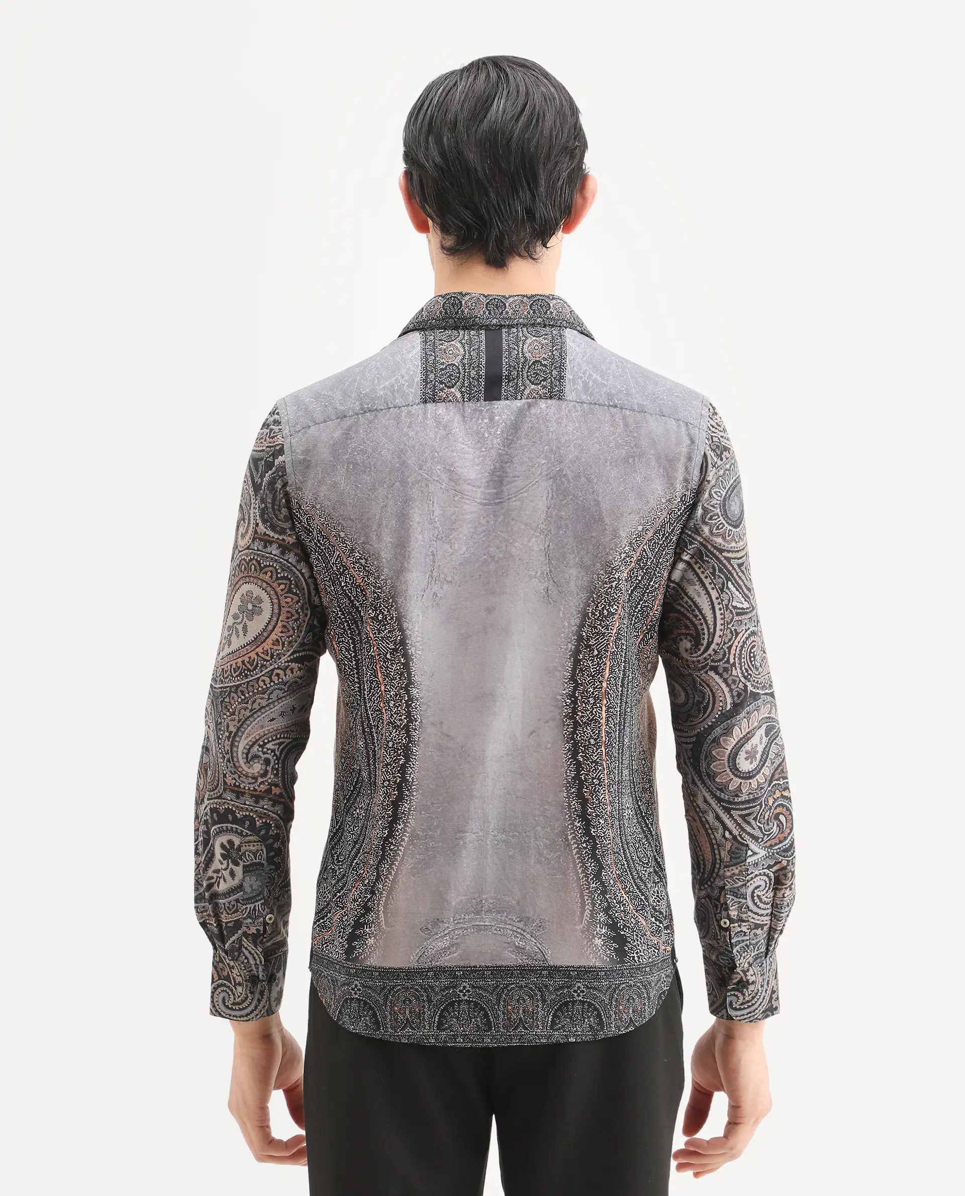 Rare Rabbit Men's Jipo Dusky Blue Cotton Paisley Print Regular Fit Full Sleeve Collared Shirt - Image 6