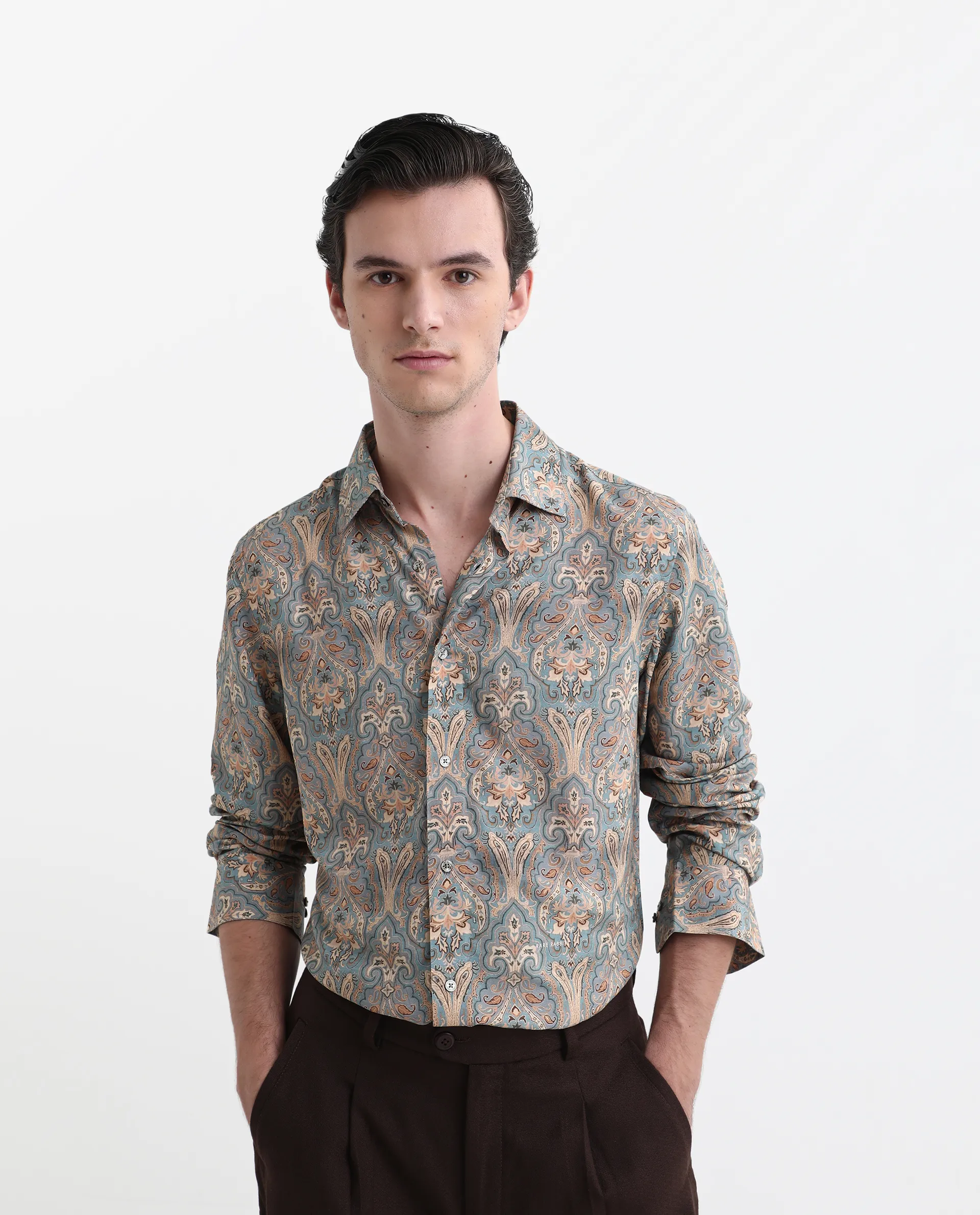 Rare Rabbit Men's Jirla Dusky Blue Viscose Paisley Print Regular Fit Full Sleeve Collared Shirt - Image 2