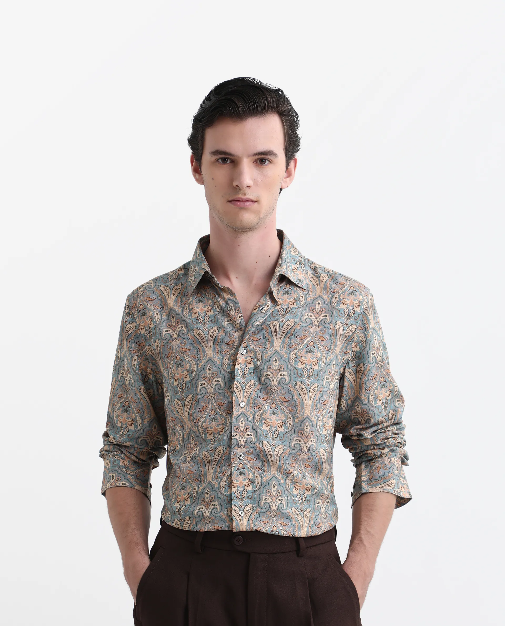 Rare Rabbit Men's Jirla Dusky Blue Viscose Paisley Print Regular Fit Full Sleeve Collared Shirt - Image 5