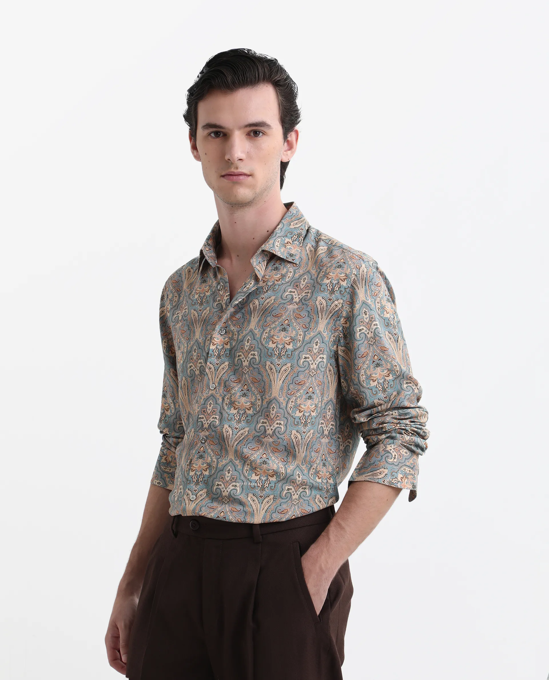 Rare Rabbit Men's Jirla Dusky Blue Viscose Paisley Print Regular Fit Full Sleeve Collared Shirt - Image 6