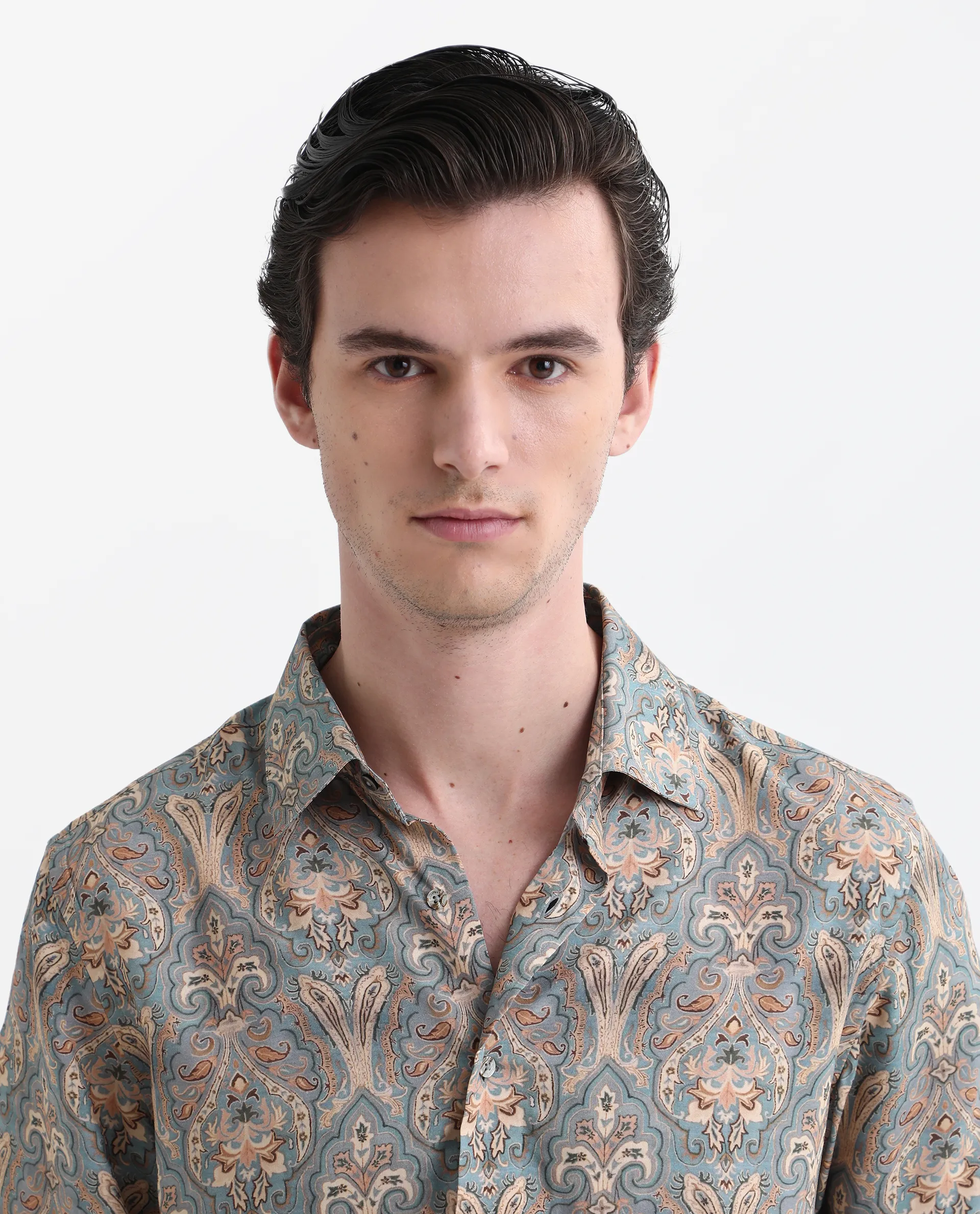 Rare Rabbit Men's Jirla Dusky Blue Viscose Paisley Print Regular Fit Full Sleeve Collared Shirt - Image 7