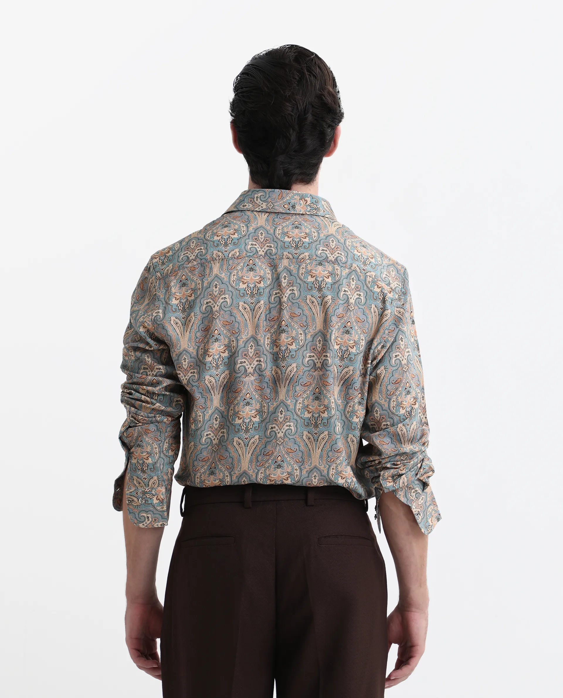 Rare Rabbit Men's Jirla Dusky Blue Viscose Paisley Print Regular Fit Full Sleeve Collared Shirt - Image 8