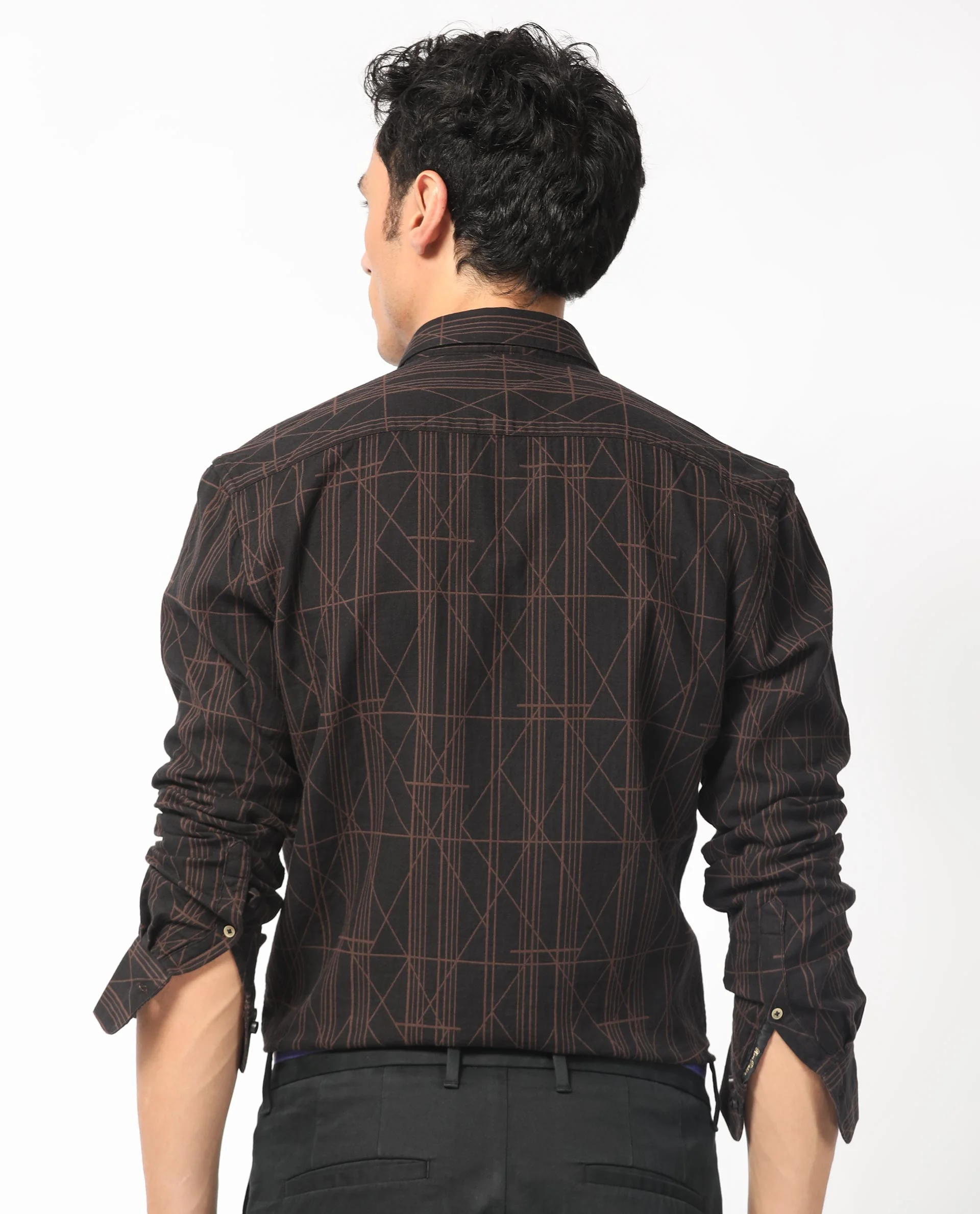 Rare Rabbit Men's Jiva Brown Cotton Geometric Print Regular Fit Full Sleeve Collared Shirt - Image 10