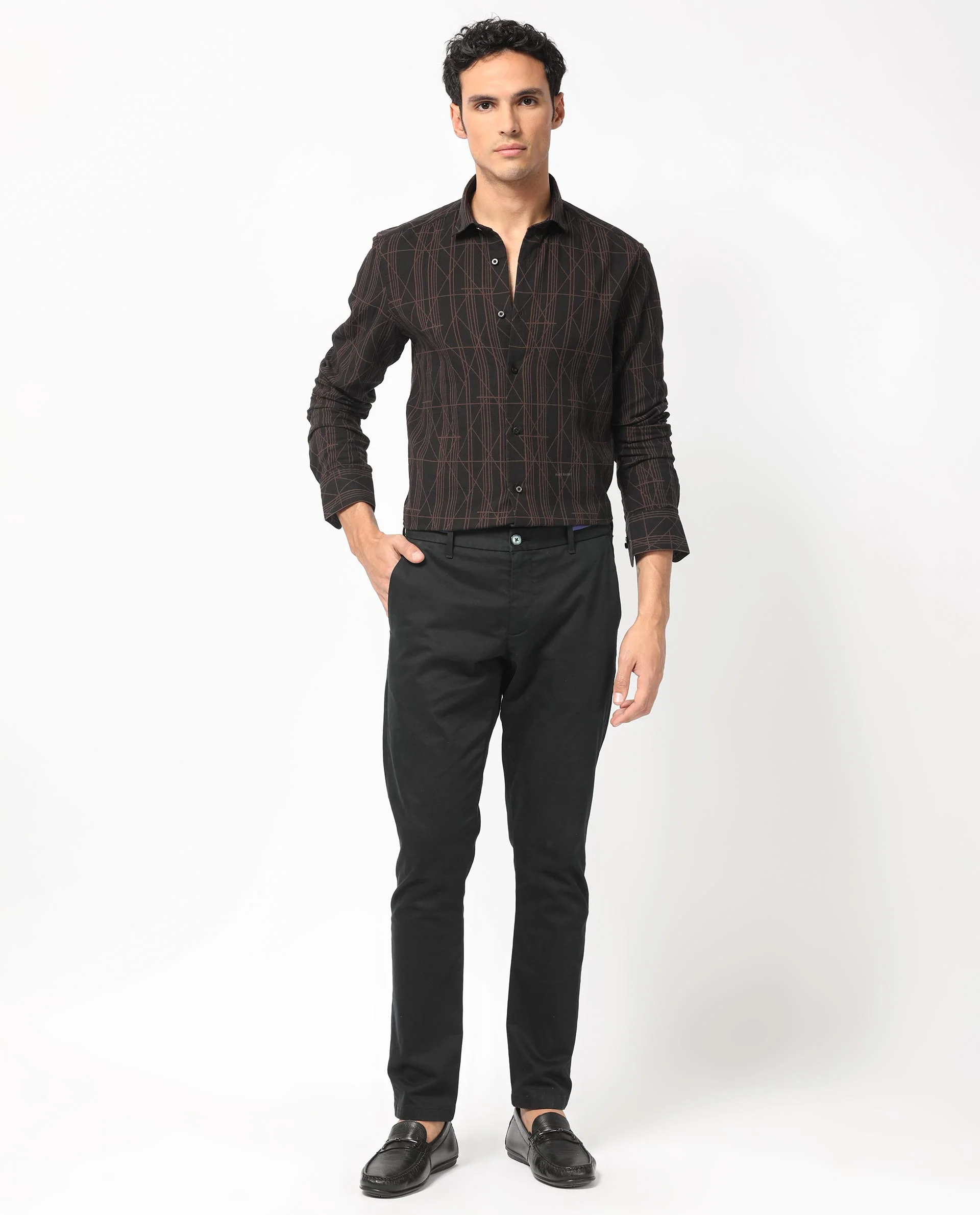 Rare Rabbit Men's Jiva Brown Cotton Geometric Print Regular Fit Full Sleeve Collared Shirt - Image 2