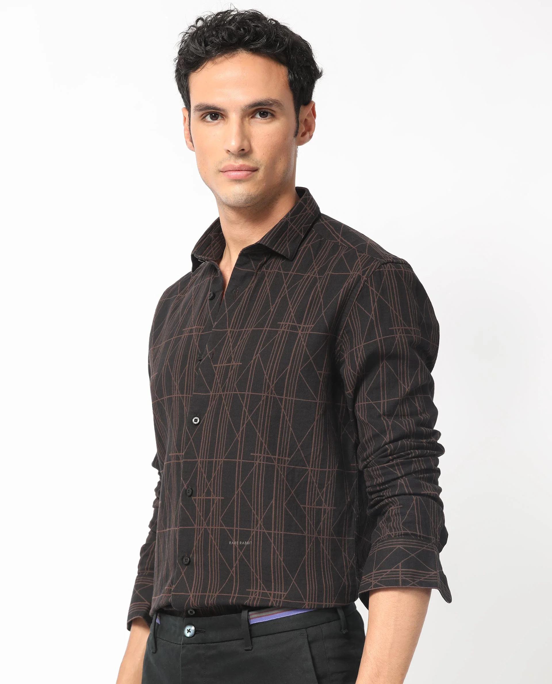 Rare Rabbit Men's Jiva Brown Cotton Geometric Print Regular Fit Full Sleeve Collared Shirt - Image 6